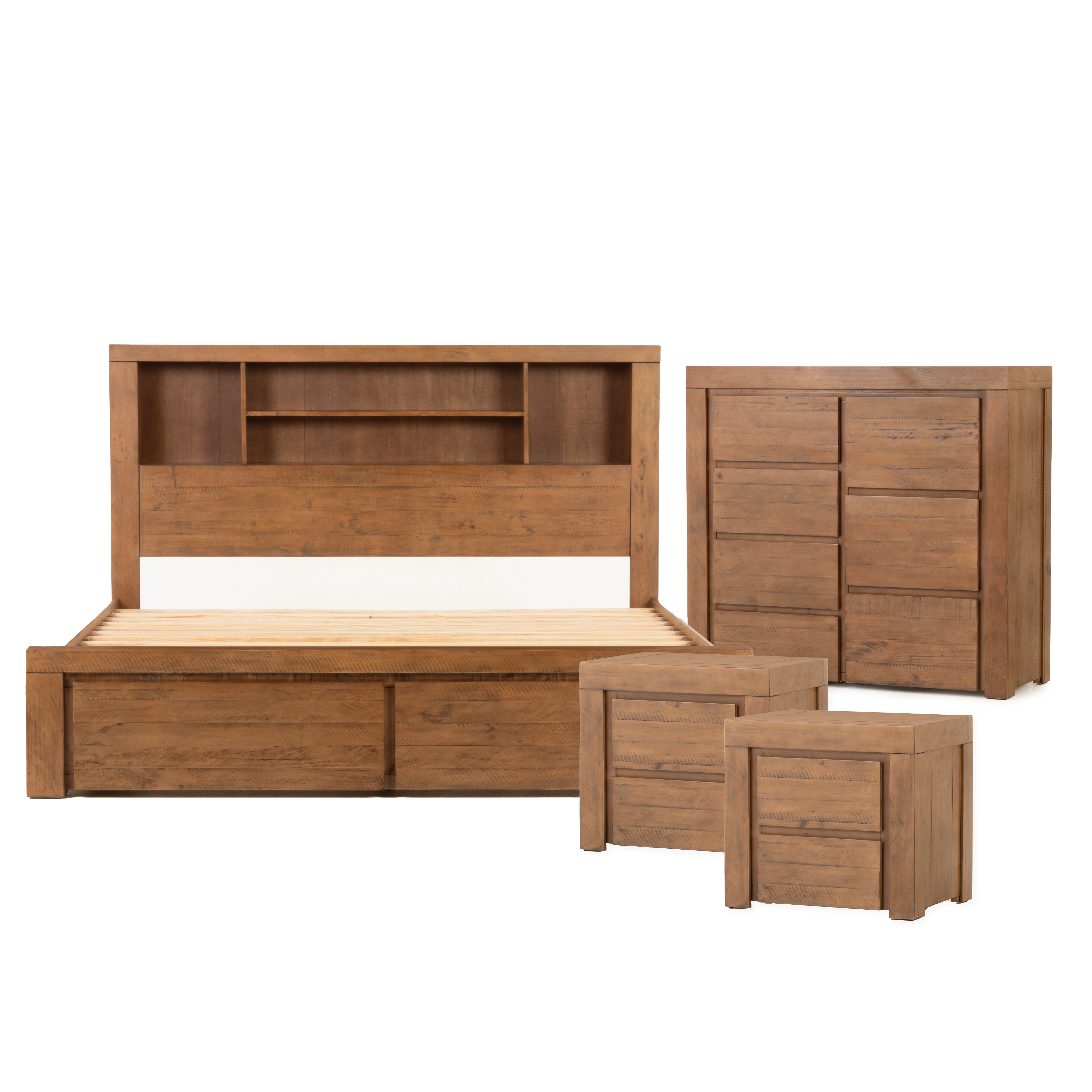 Safin 4 Piece Bedroom Set with Super King Bed Frame, Brown