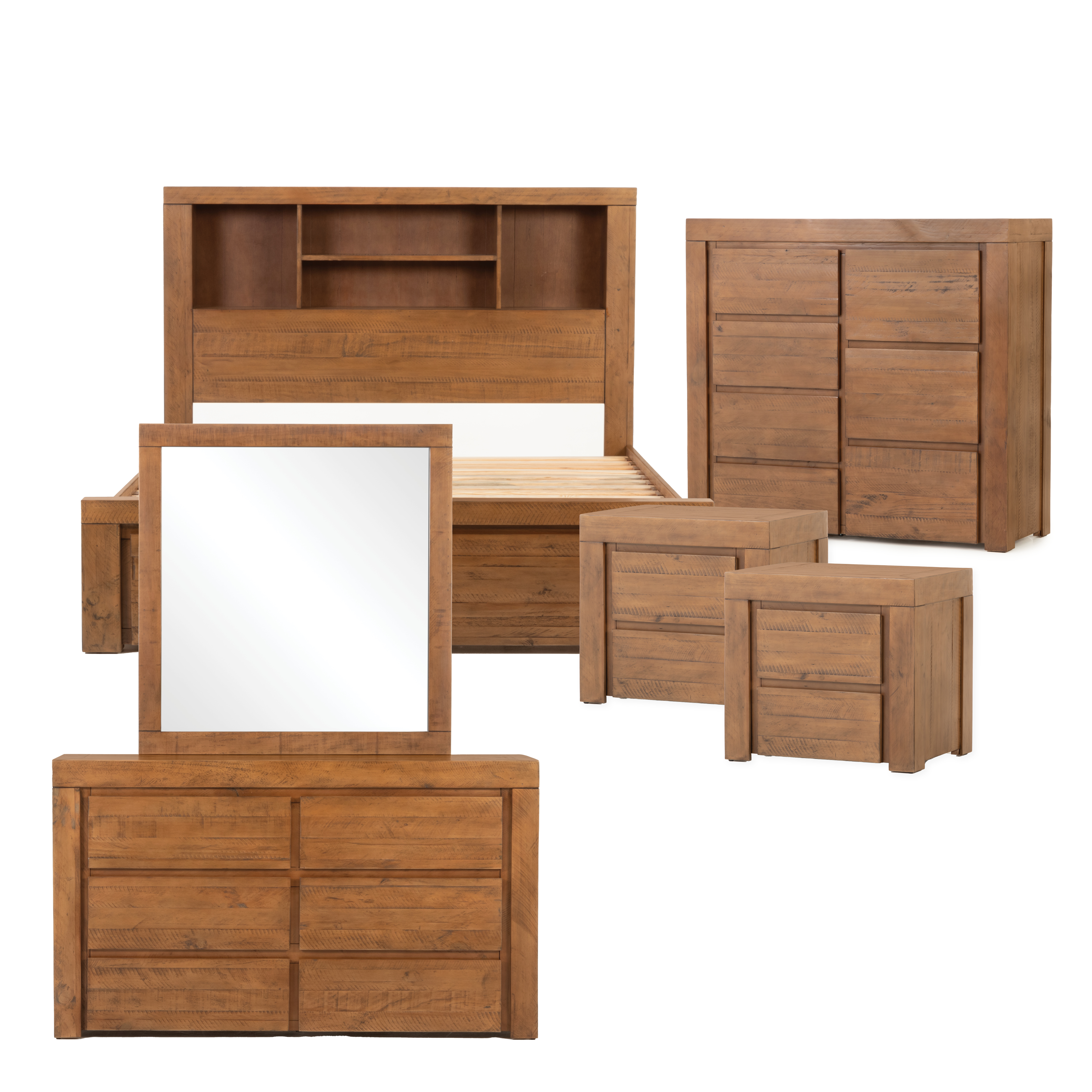 Safin 6 Piece Bedroom Set with Queen Bed Frame, Brown