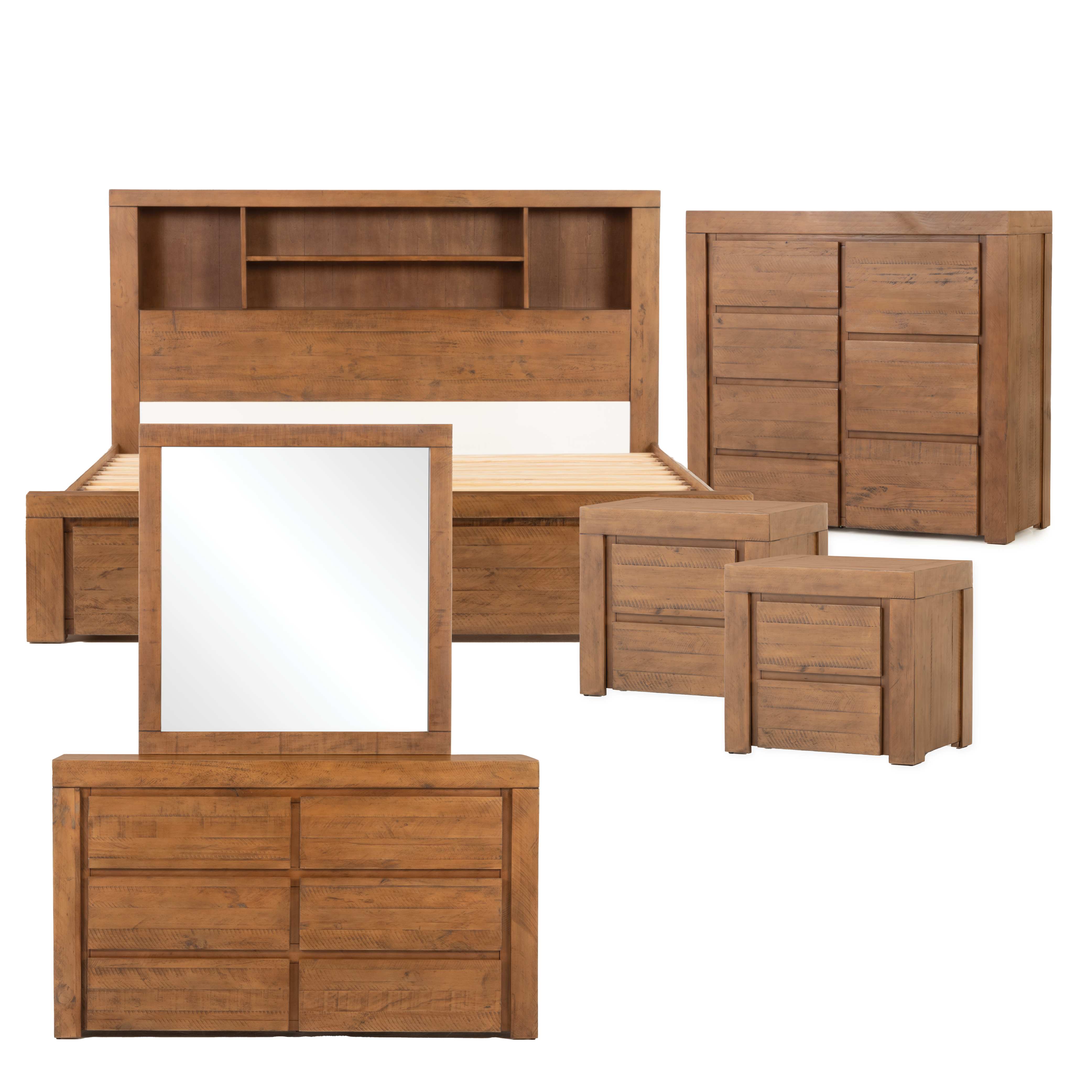 Safin 6 Piece Bedroom Set with Super King Bed Frame, Brown