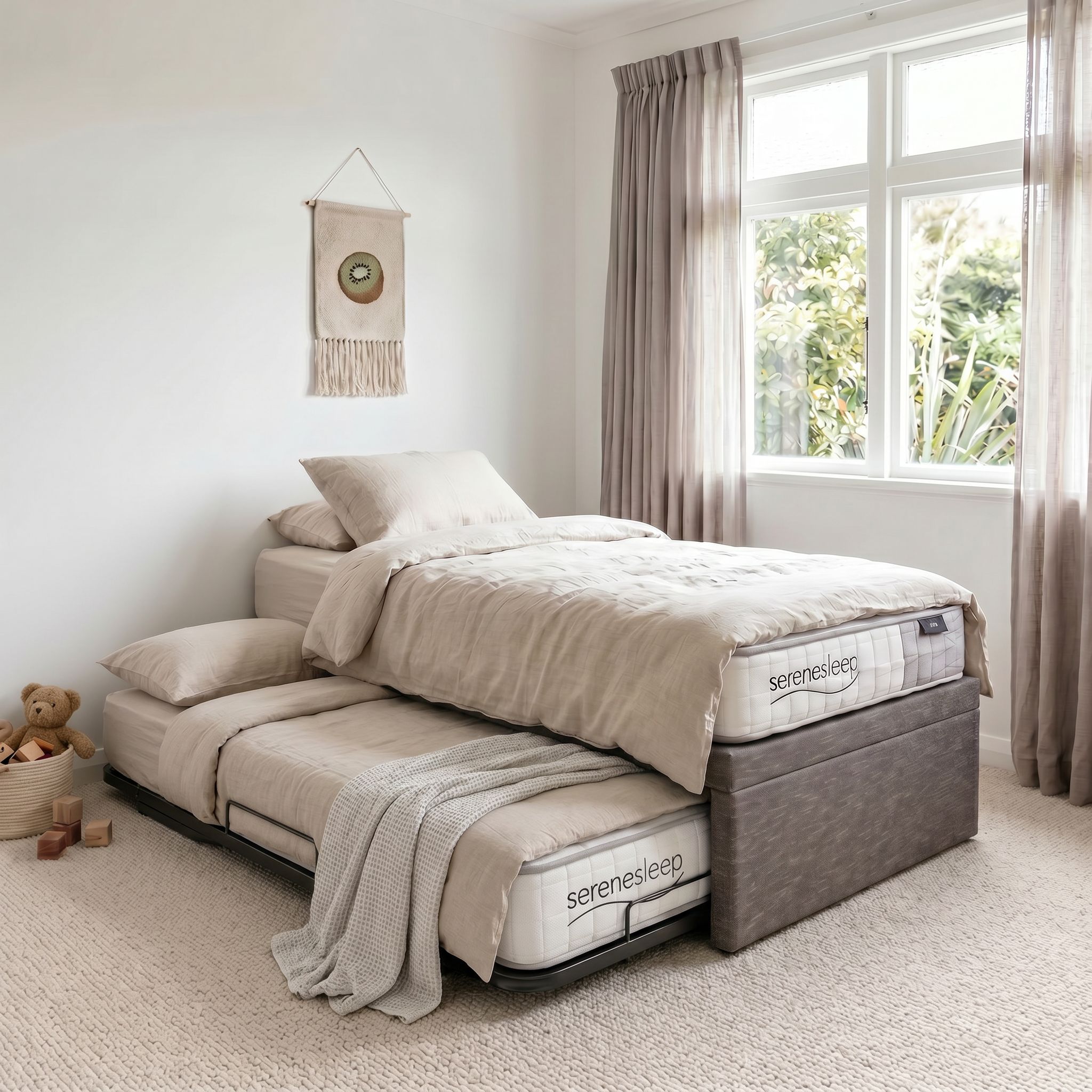 Serene King Single/ Single Trundle Bed Set, Dark Grey