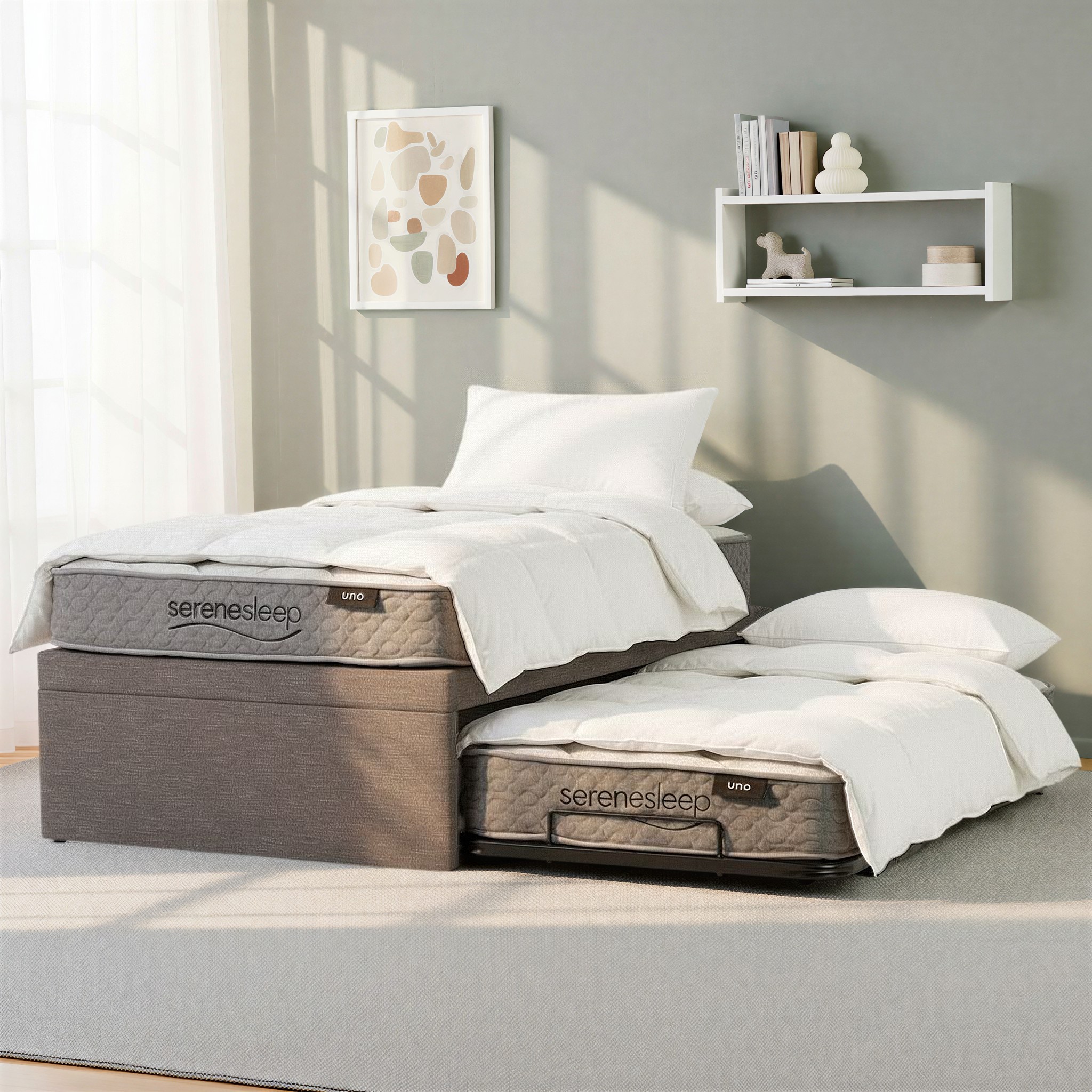Serene King Single/ Single Trundle Bed Set, Dark Grey