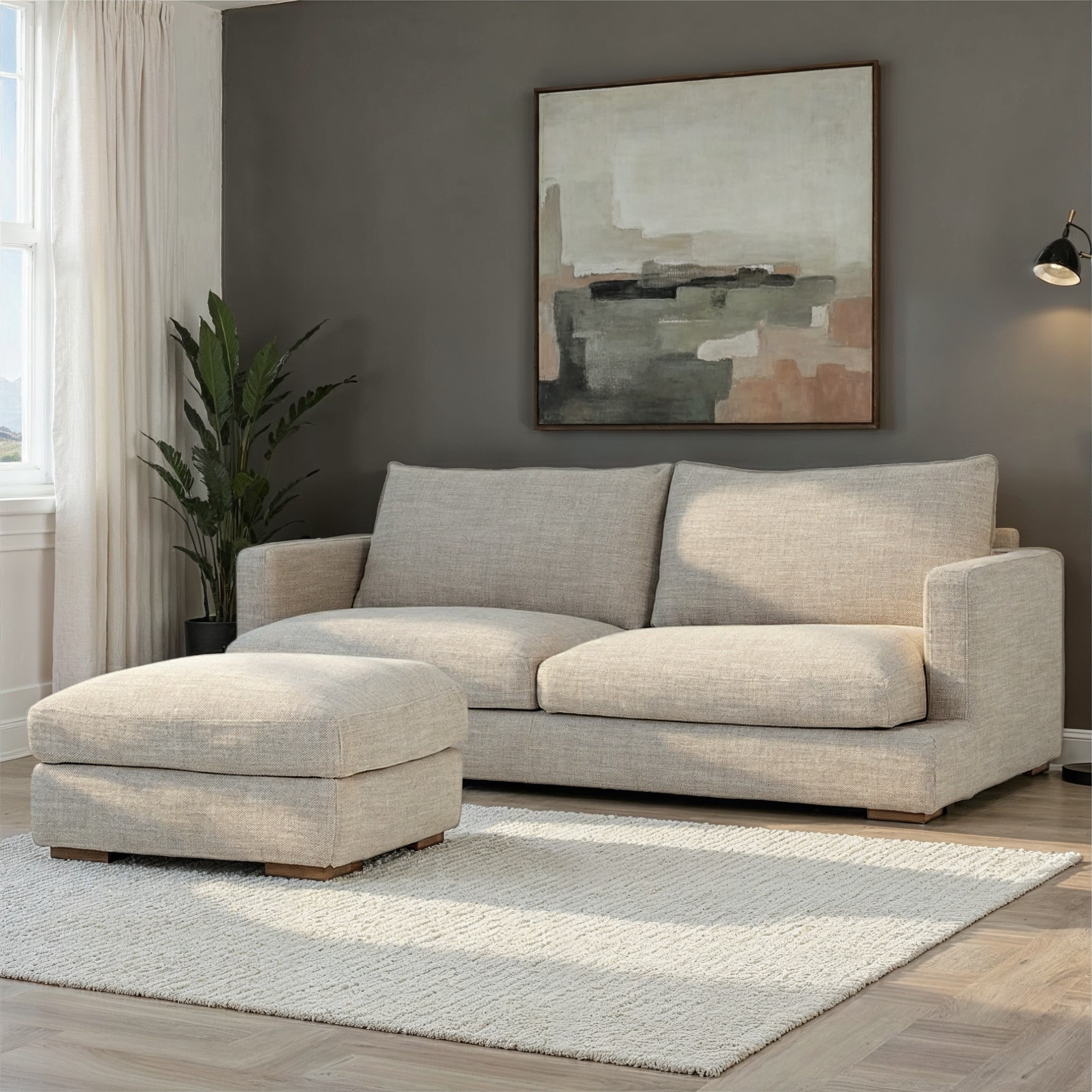 Stellar 3 Seater + Ottoman, Light Grey