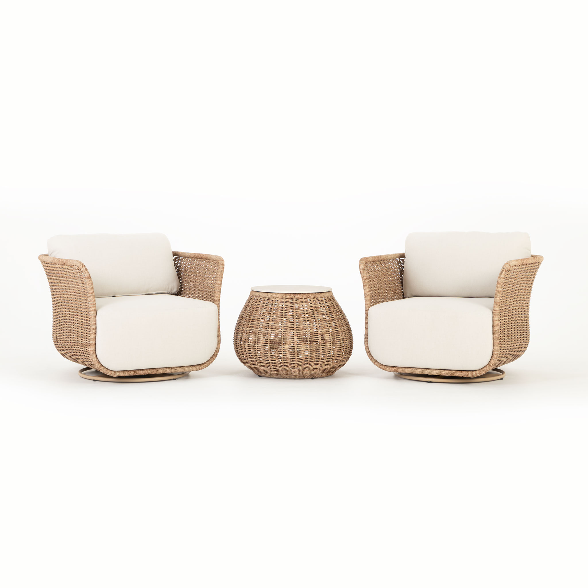 Tangier 3 Piece Outdoor Lounge Set With Side Table, Natural