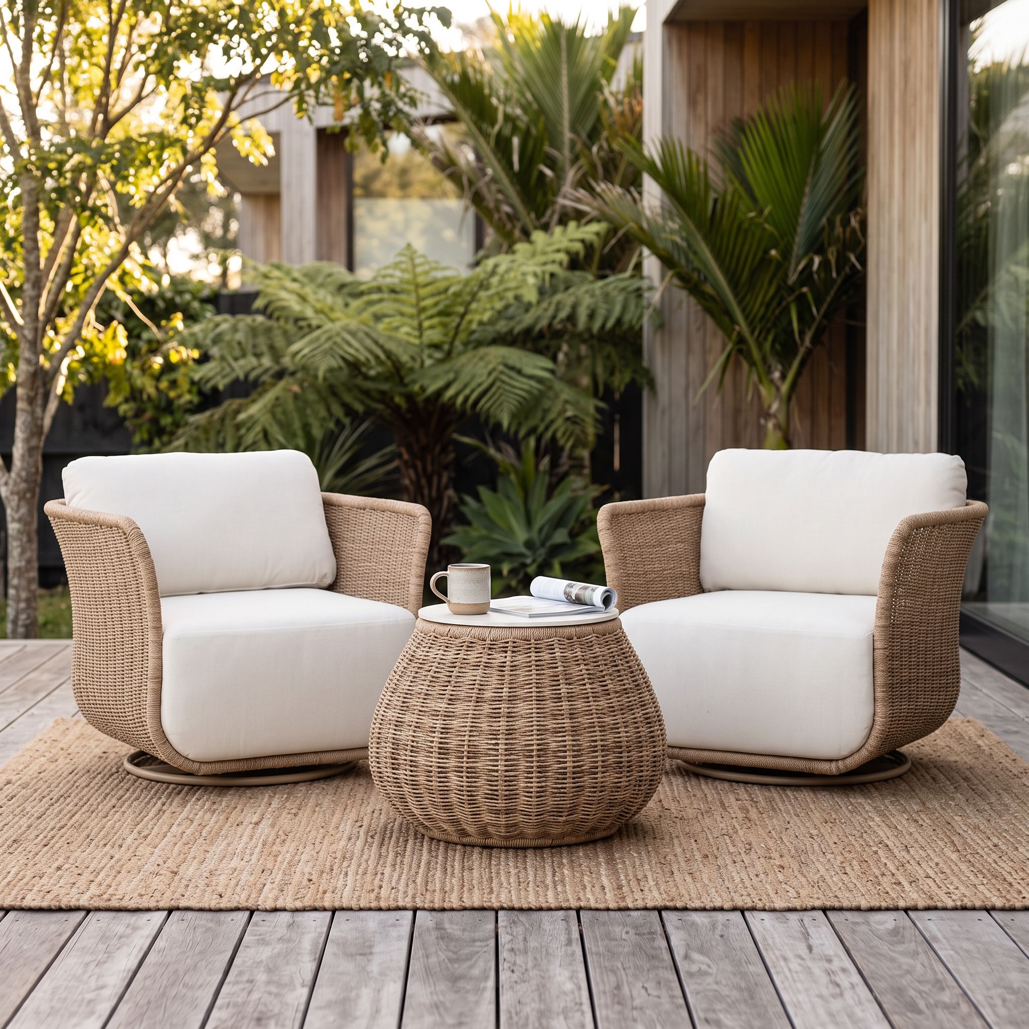 Tangier 3 Piece Outdoor Lounge Set With Side Table, Natural