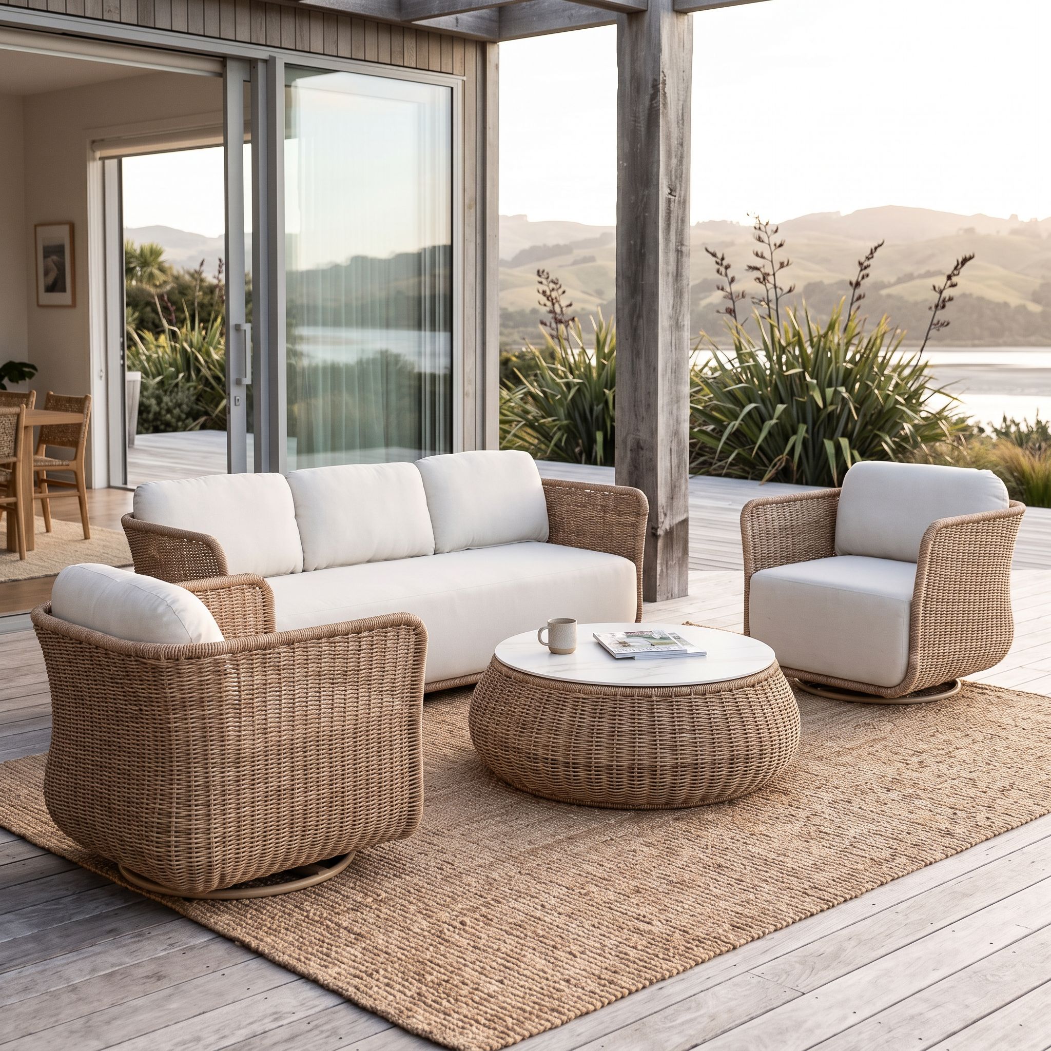 Tangier 4 Piece Outdoor Lounge Set With Coffee Table, Natural