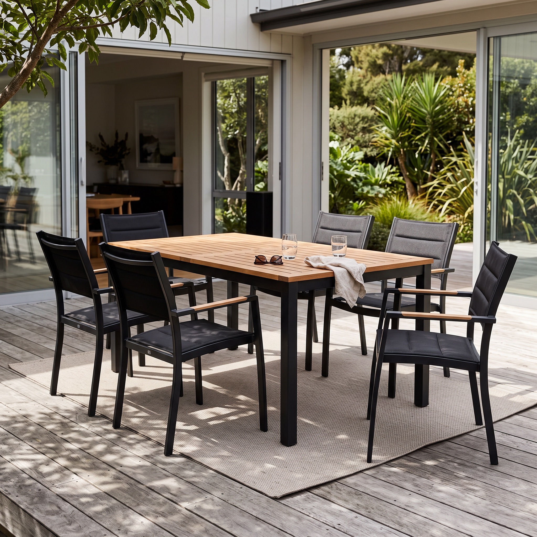 Tenerife 7 Piece Outdoor Dining Set 150 cm, Black