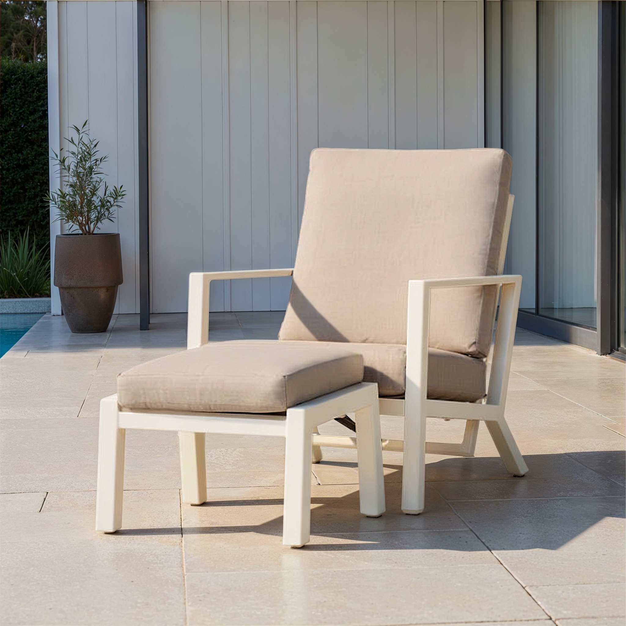 Venus Outdoor Recliner Chair with Ottoman, White