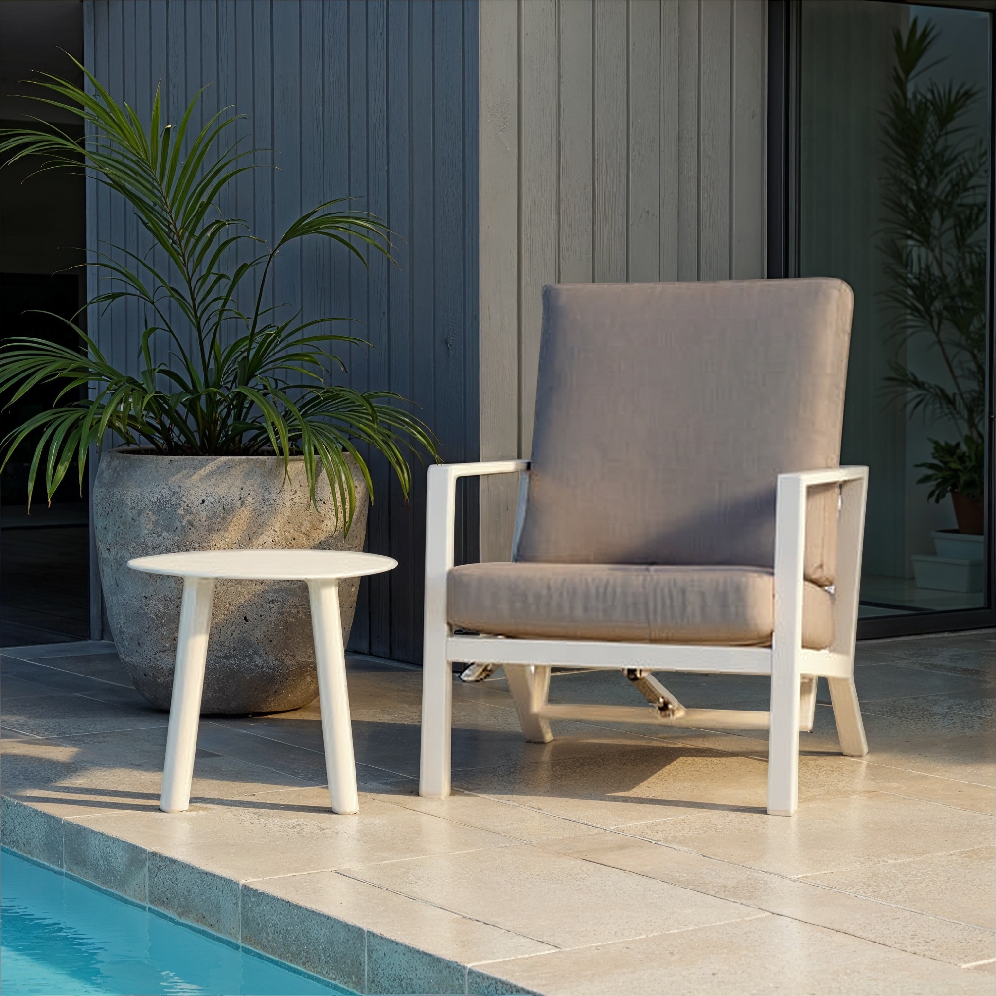 Venus Outdoor Recliner Chair with Side Table, White