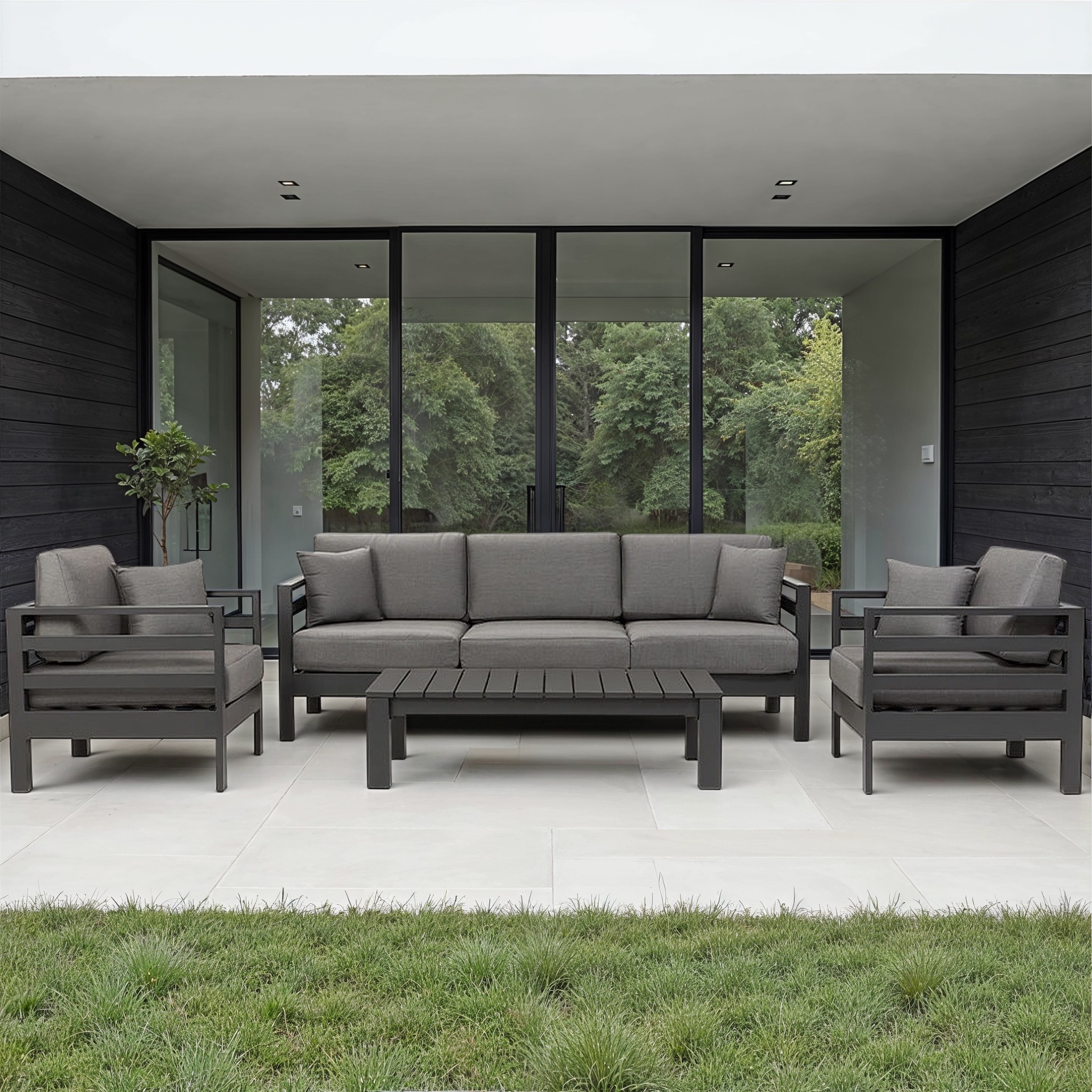 Venus 4 Piece Outdoor Lounge Set With Coffee Table, Gunmetal