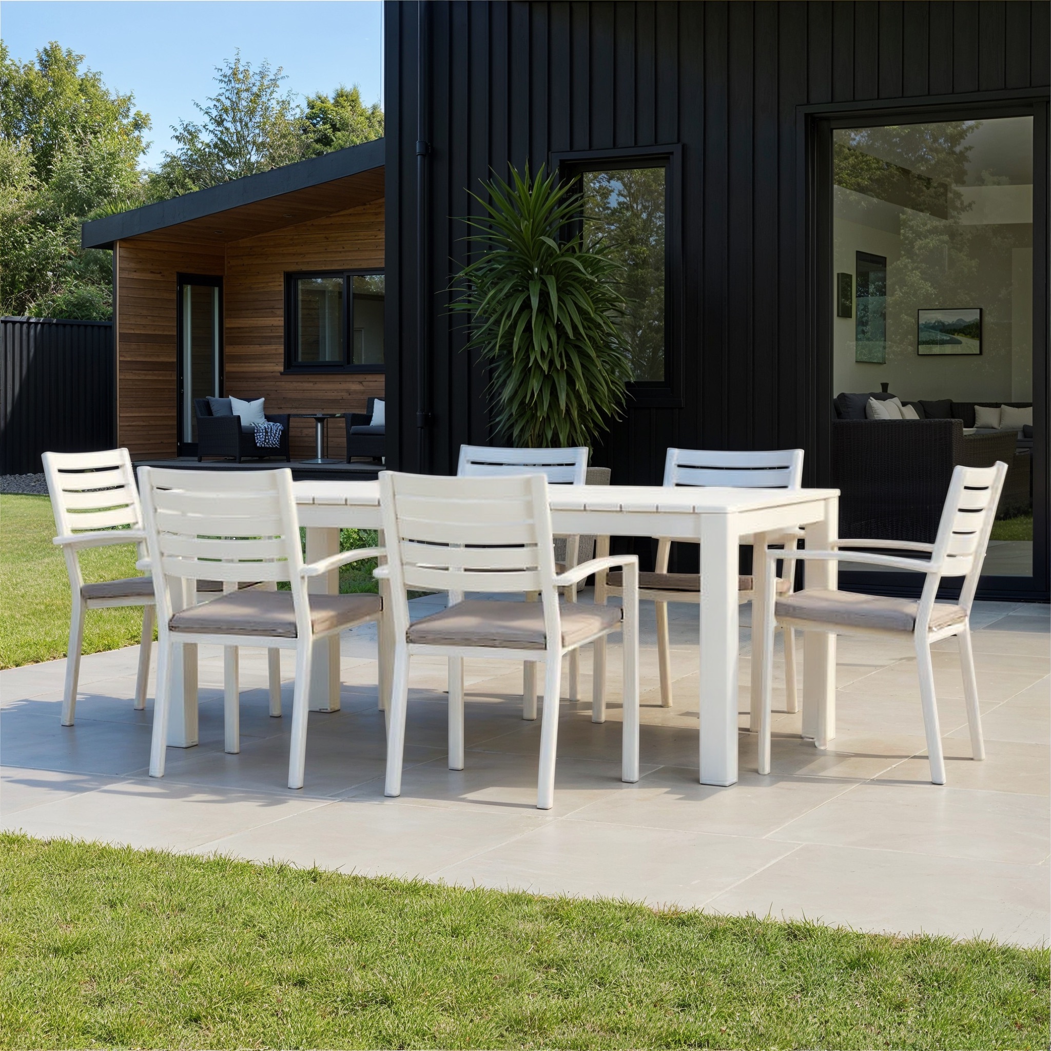 Venus 7 Piece Outdoor Dining Set - W180, White