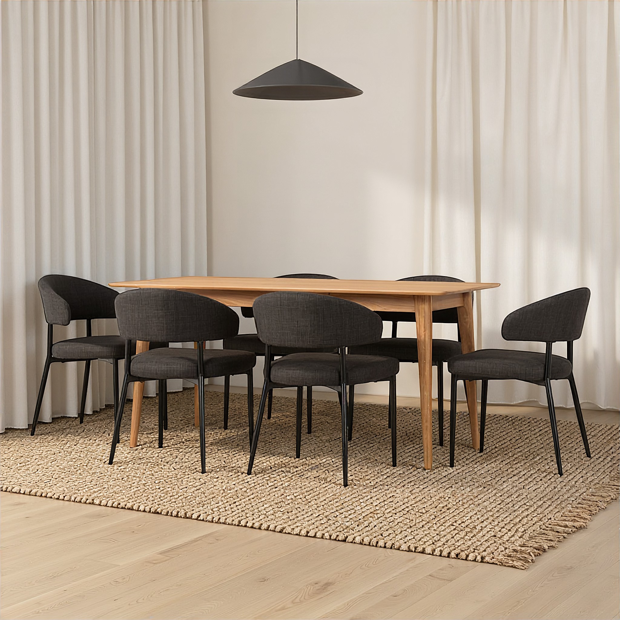Nordic & Whitly 7 Piece Dining Set - W160, Charcoal