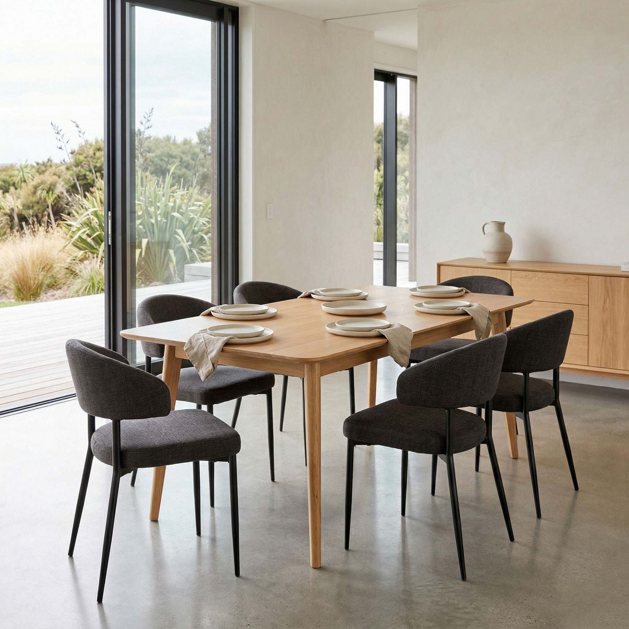 Nordic & Whitly 7 Piece Dining Set - W160, Charcoal