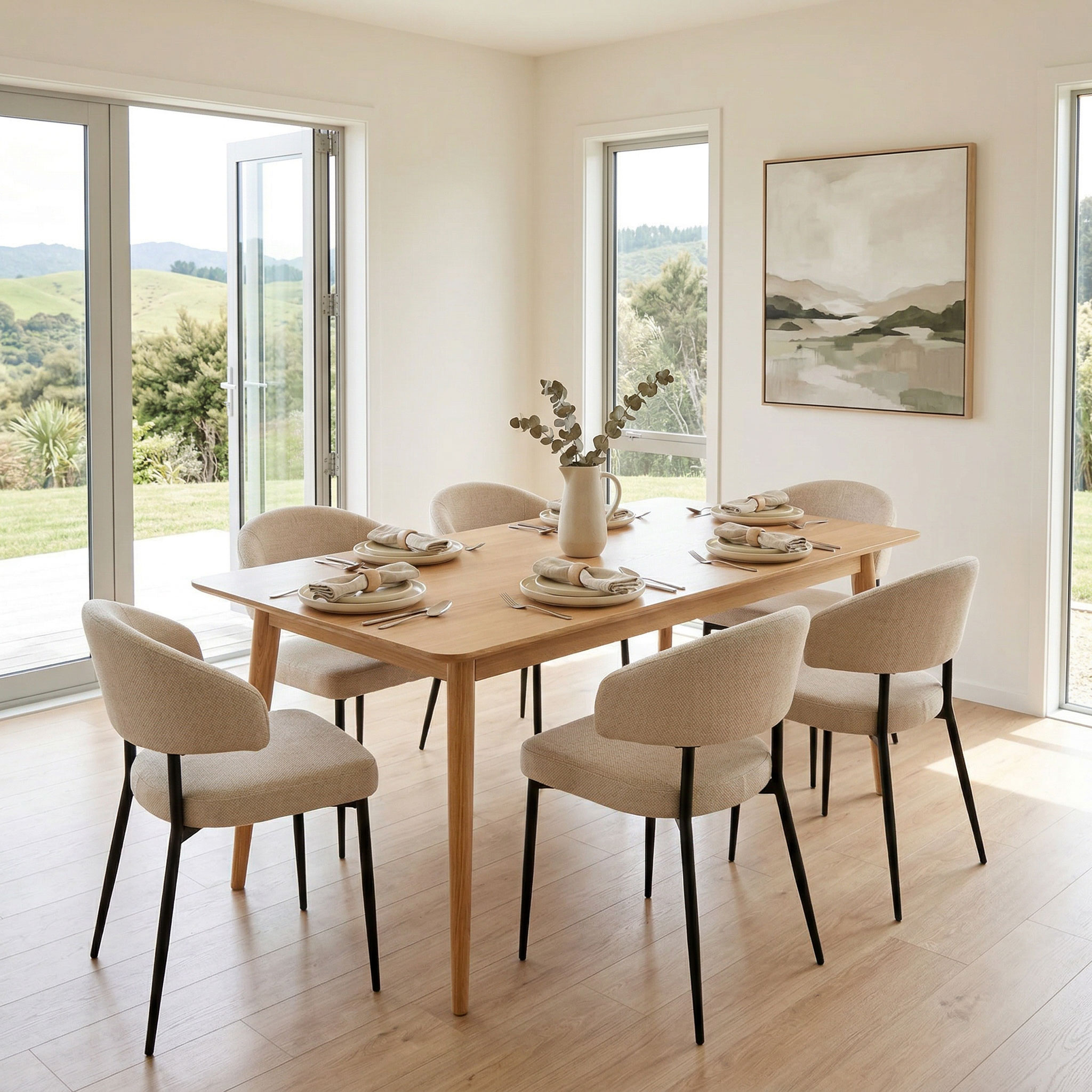 Nordic & Whitly 7 Piece Dining Set - W160, Beige