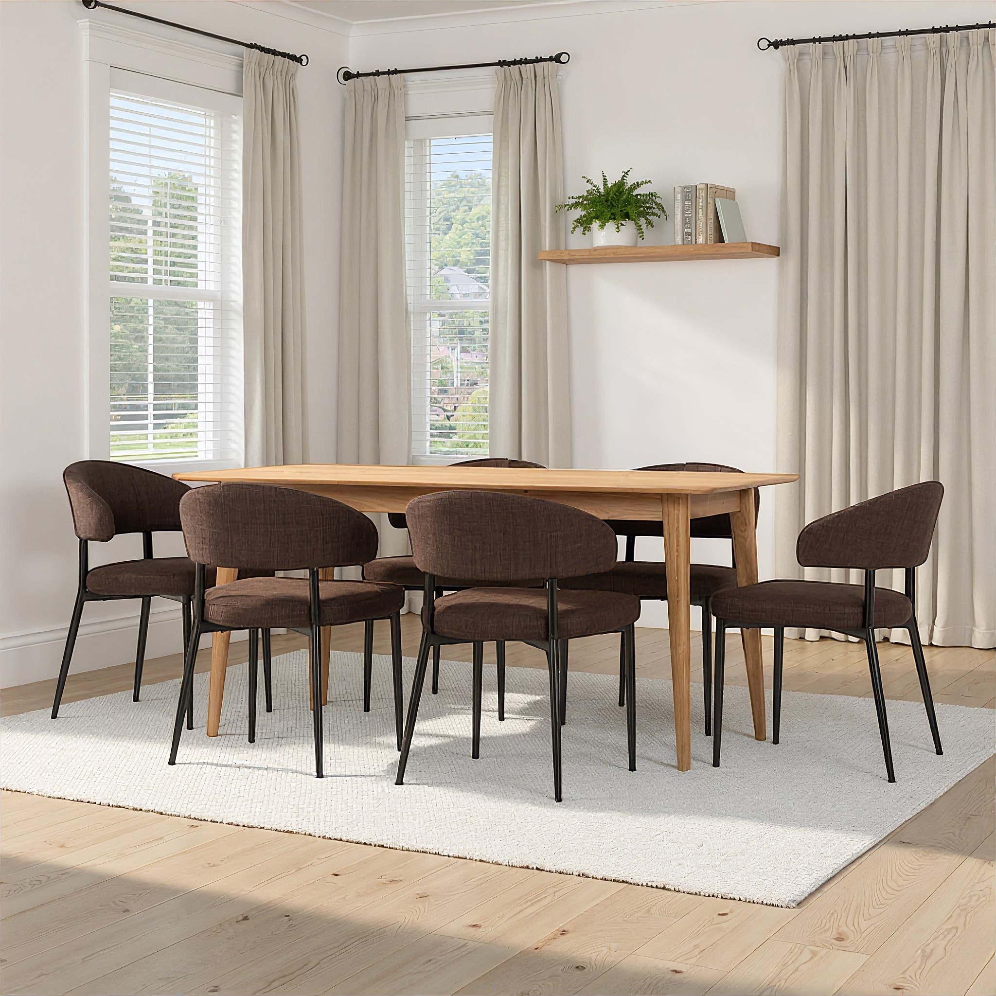 Nordic & Whitly 7 Piece Dining Set - W160, Dark Brown