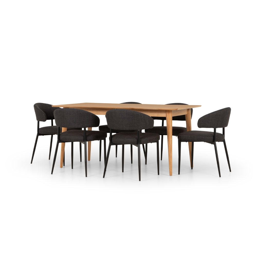 Nordic & Whitly 7 Piece Dining Set - W160/210, Charcoal