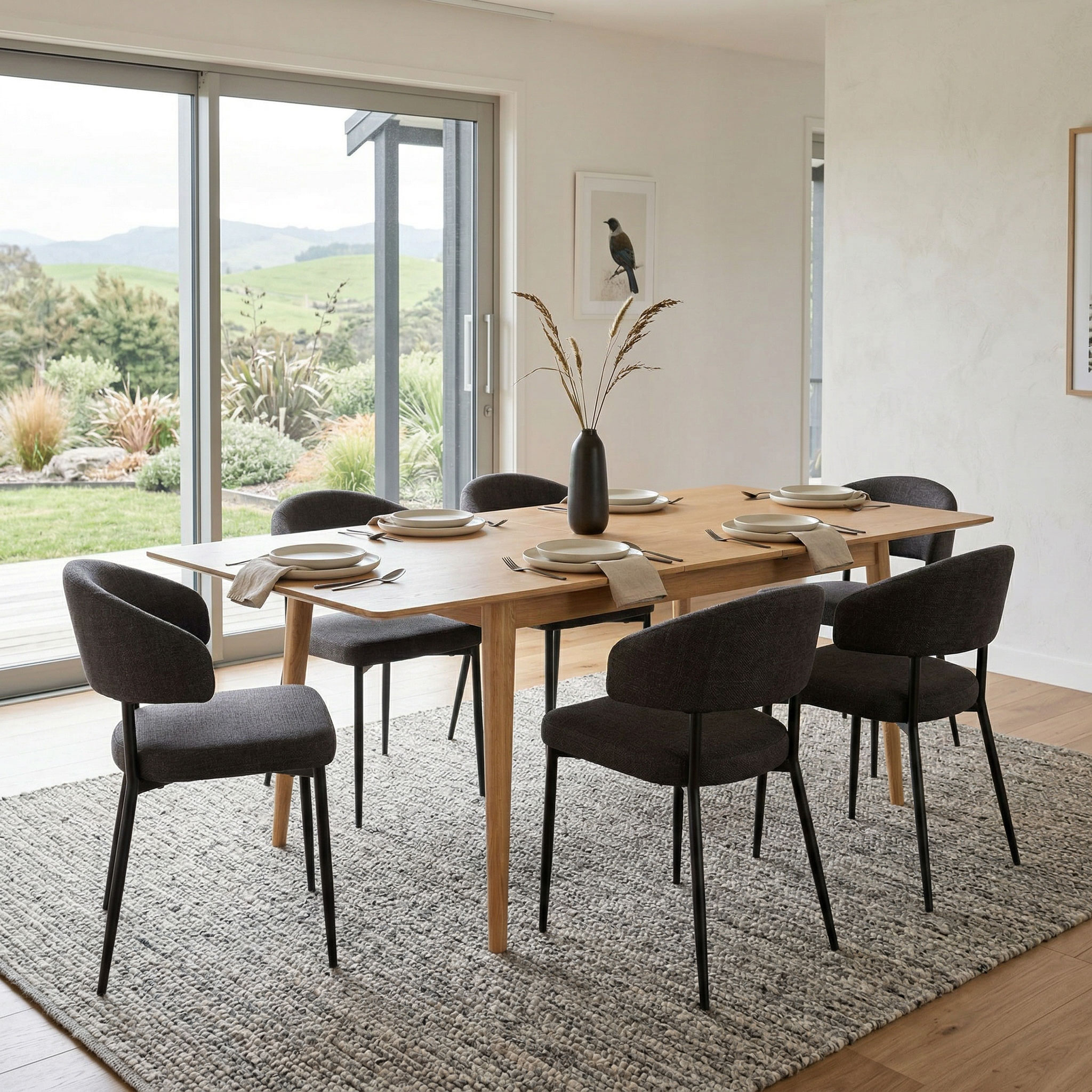 Nordic & Whitly 7 Piece Dining Set - W160/210, Charcoal