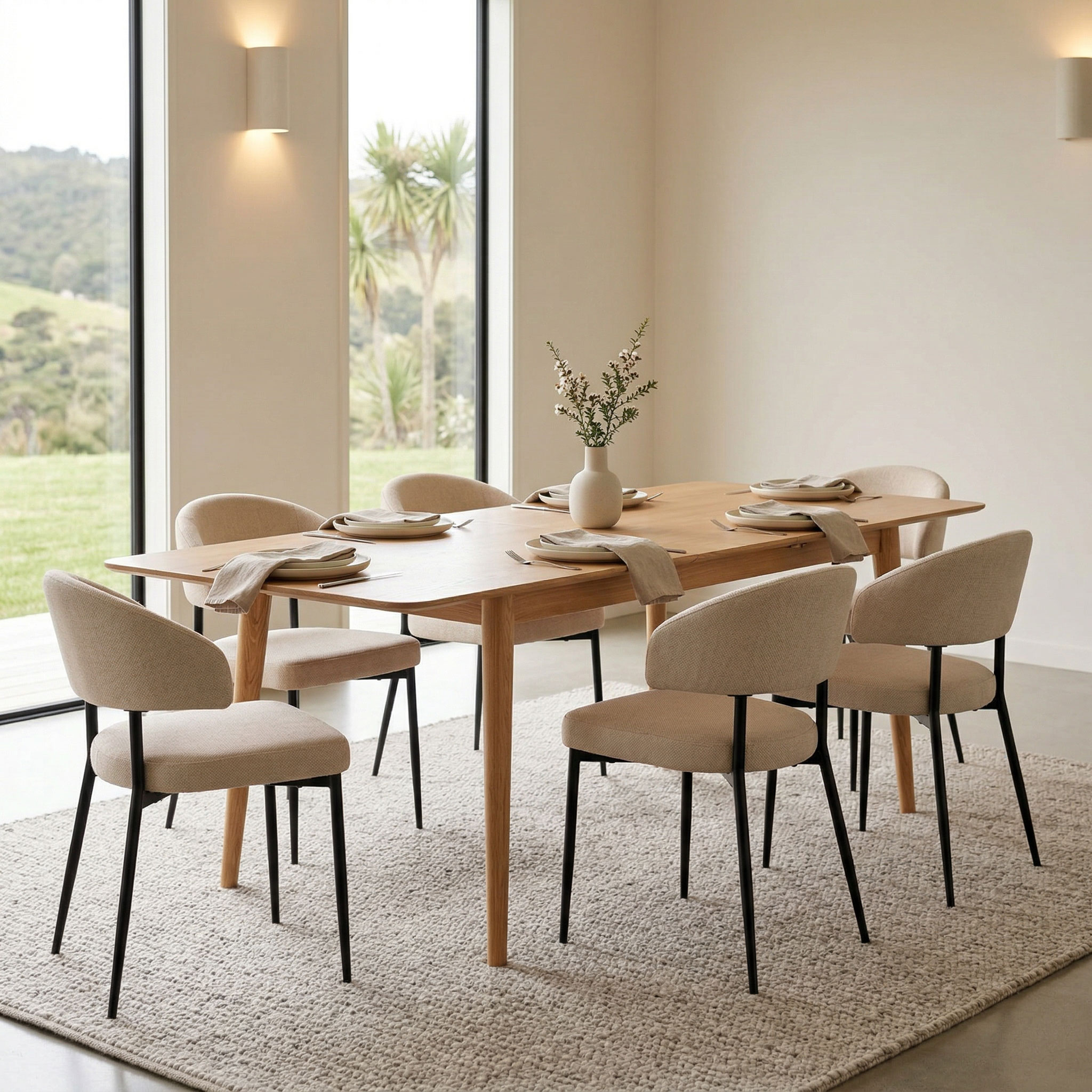 Nordic & Whitly 7 Piece Dining Set - W160/210, Beige