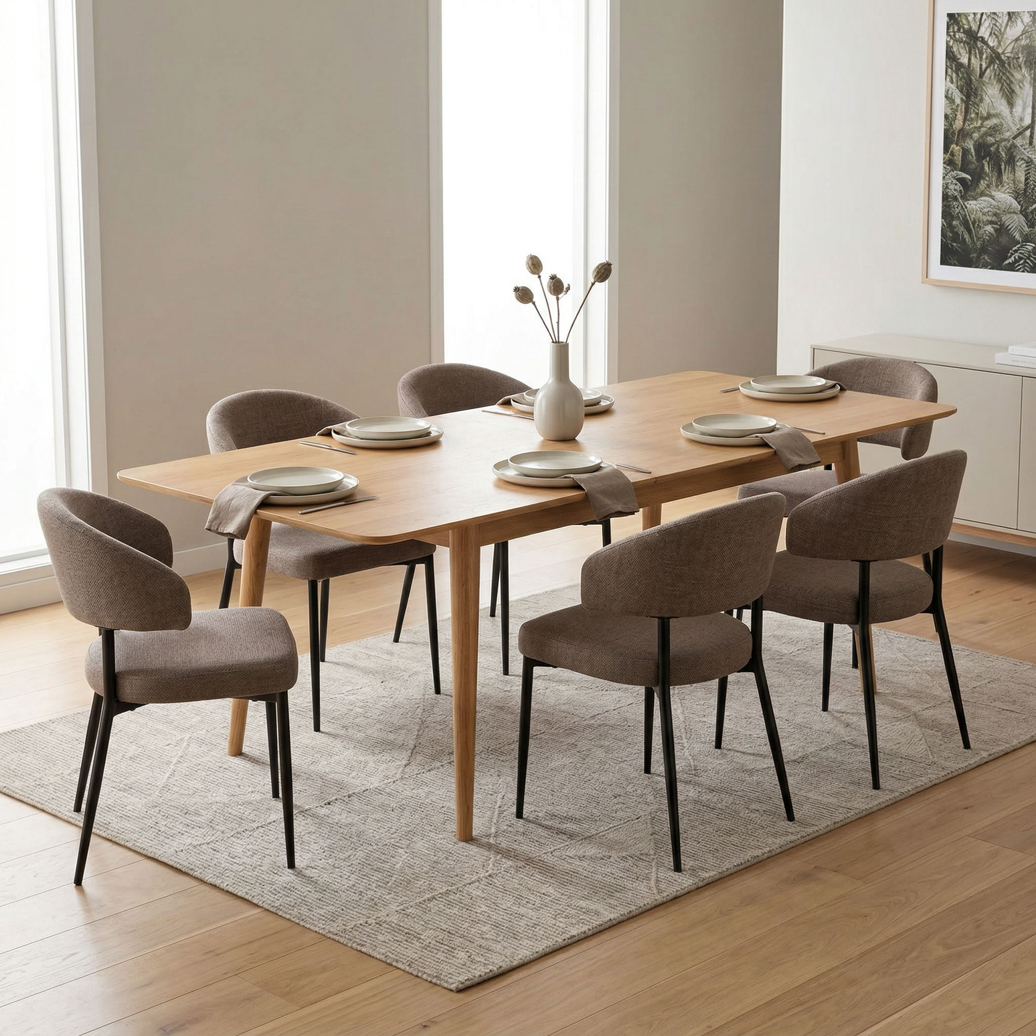 Nordic & Whitly 7 Piece Dining Set - W160/210, Grey