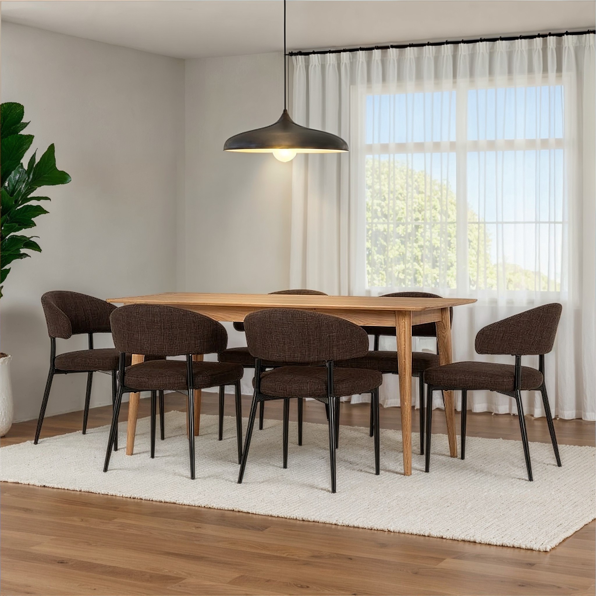 Nordic & Whitly 7 Piece Dining Set - W160/210, Dark Brown