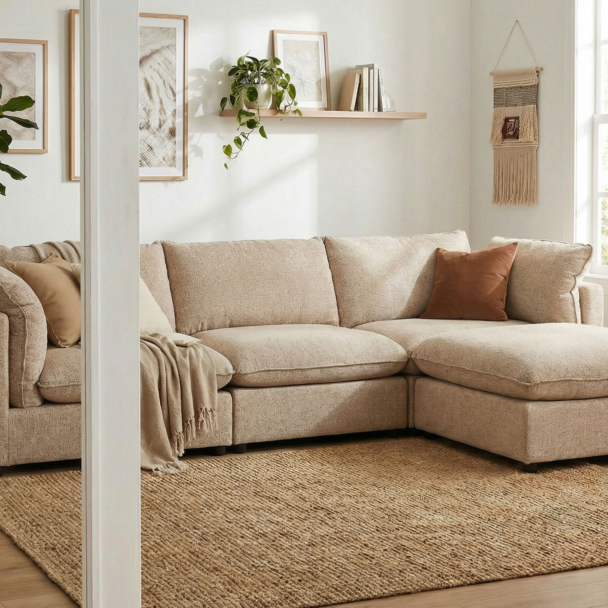 Zoey 3 Seater Modular Chaise Sofa, Brown