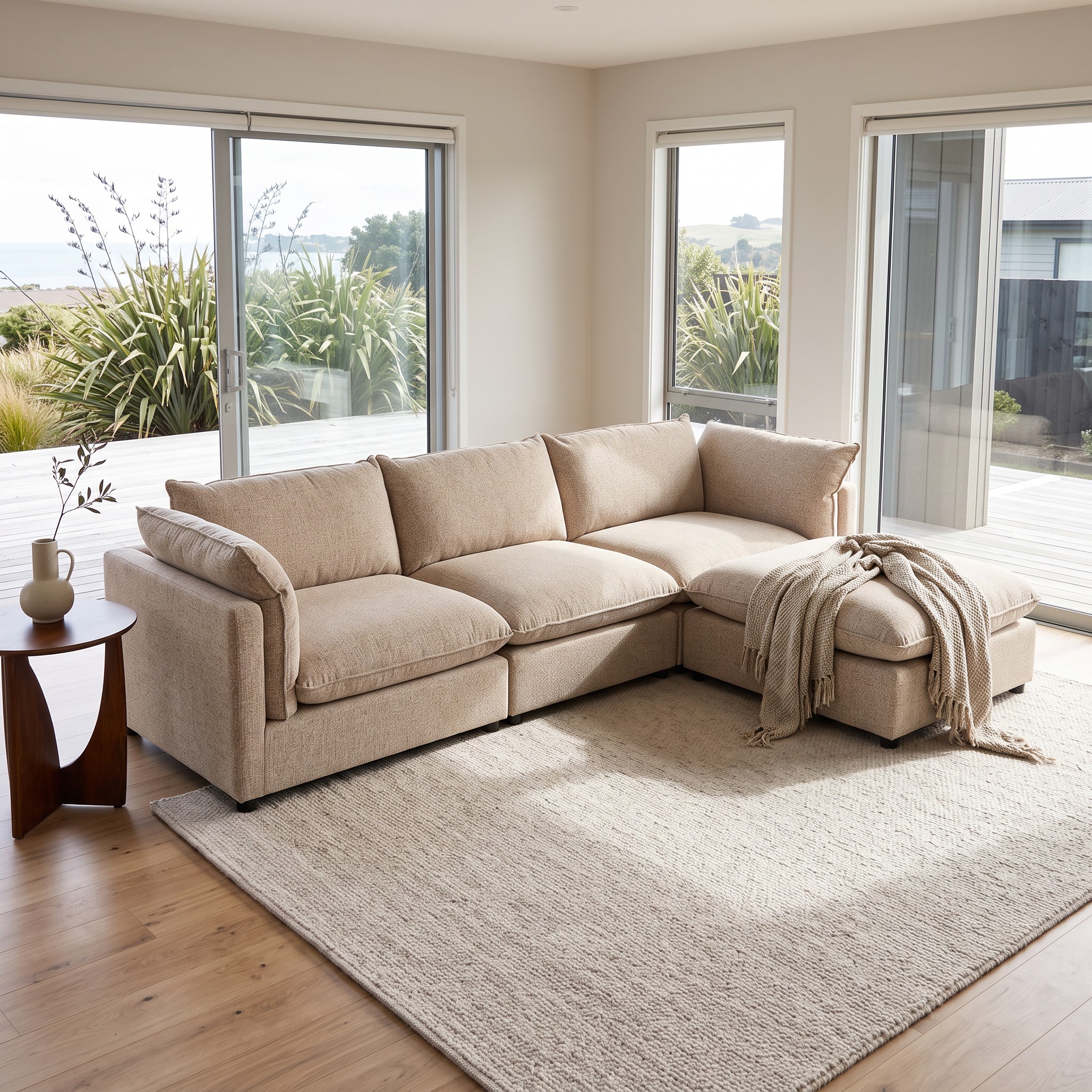 Zoey 3 Seater Modular Sofa With Ottoman, Brown