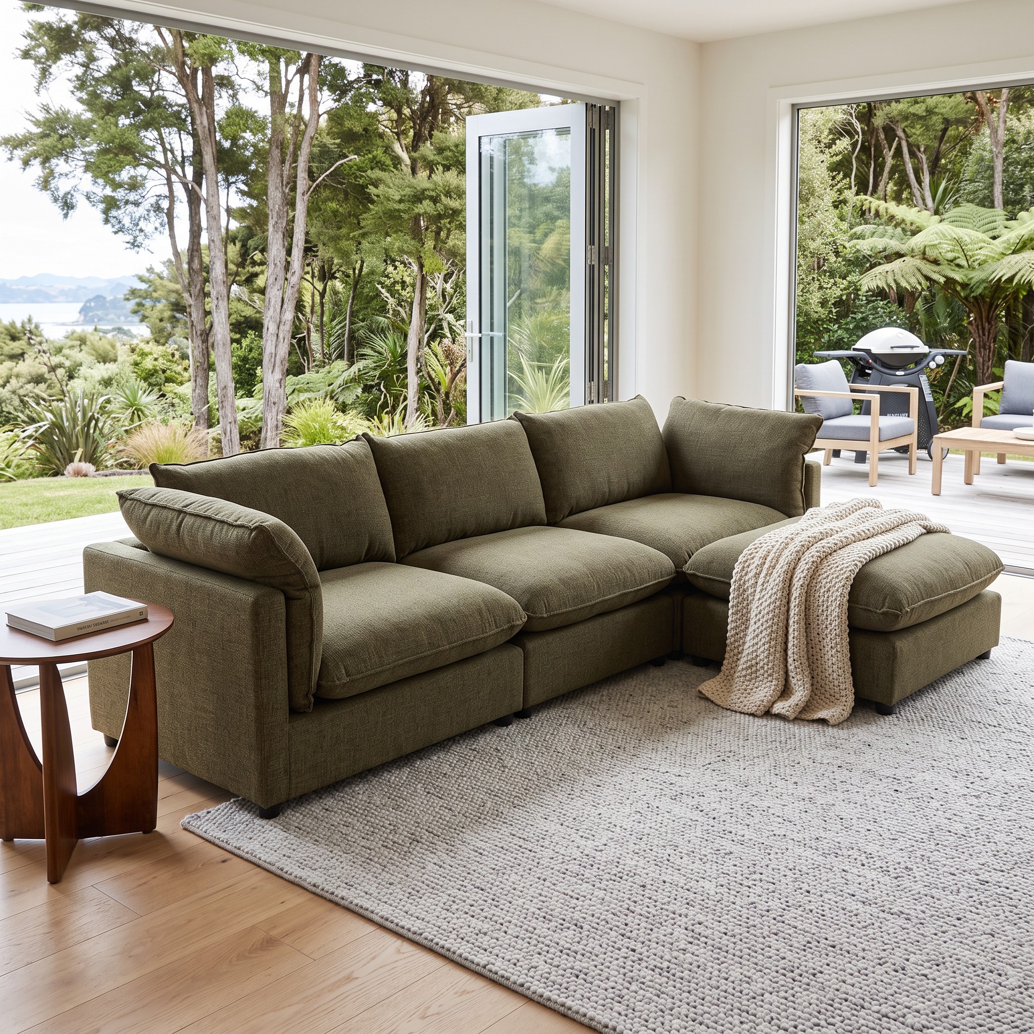 Zoey 3 Seater Modular Sofa With Ottoman, Green