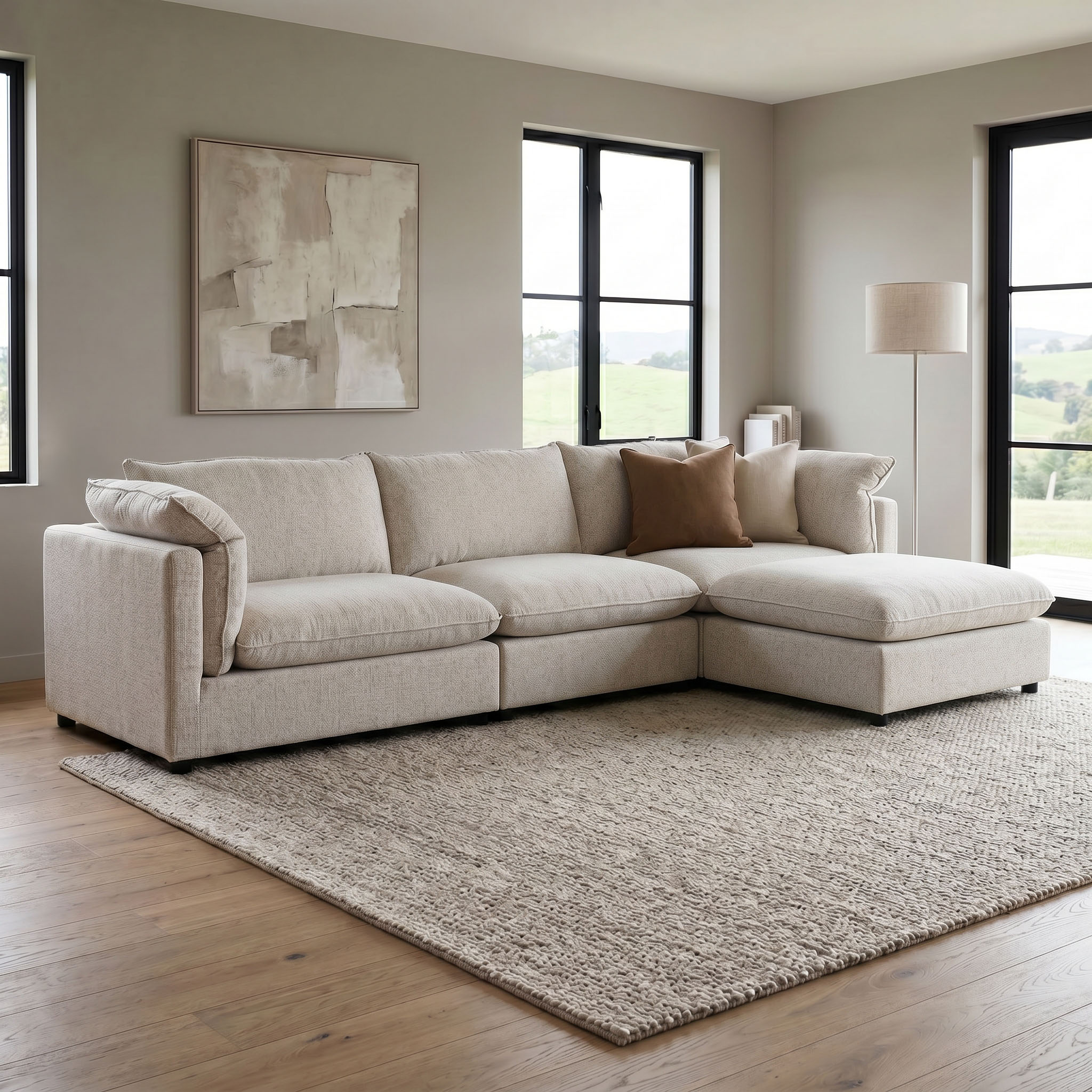 Zoey 3 Seater Modular Sofa With Ottoman, Natural