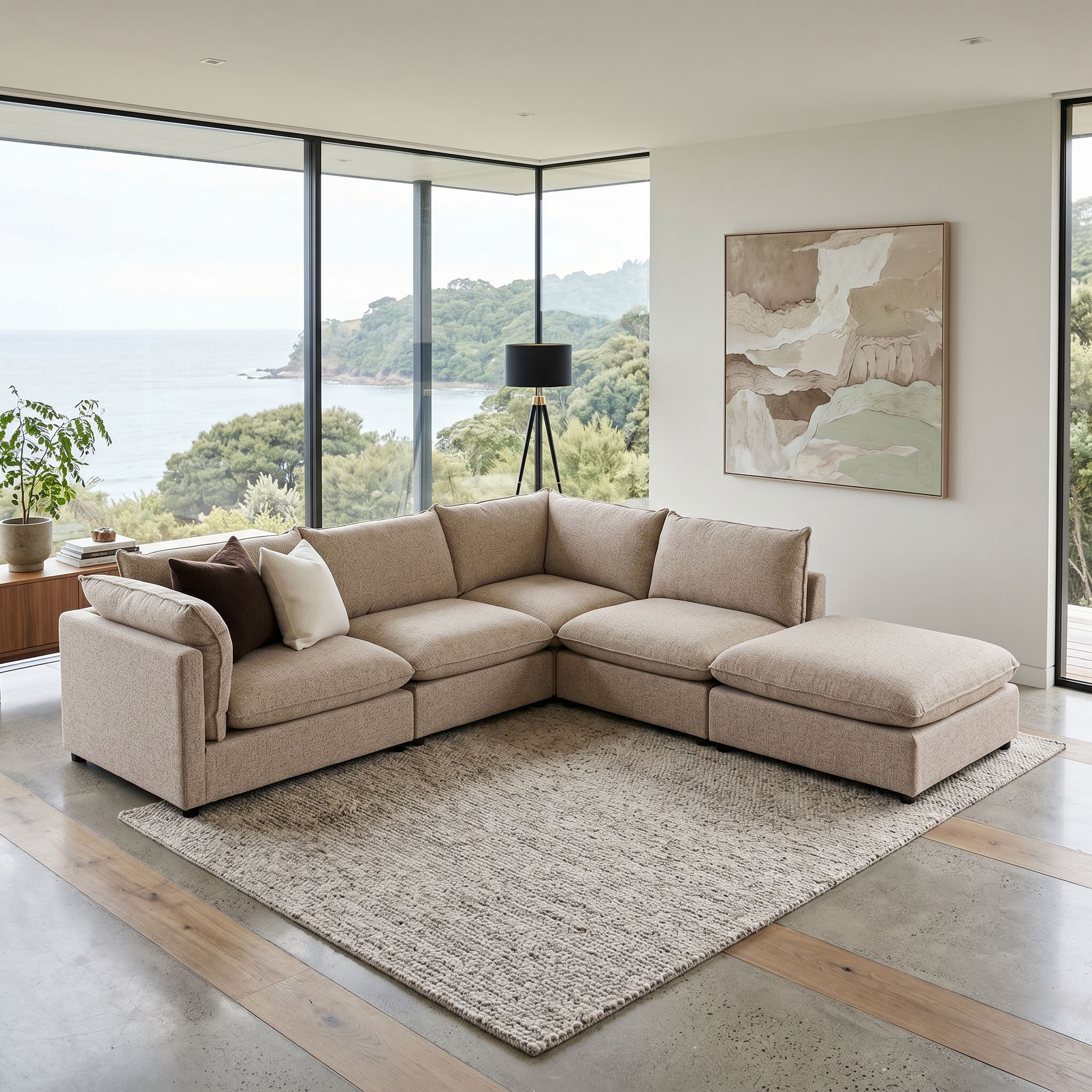 Zoey 4 Seater Corner Modular Chaise Sofa Right Hand Facing, Brown