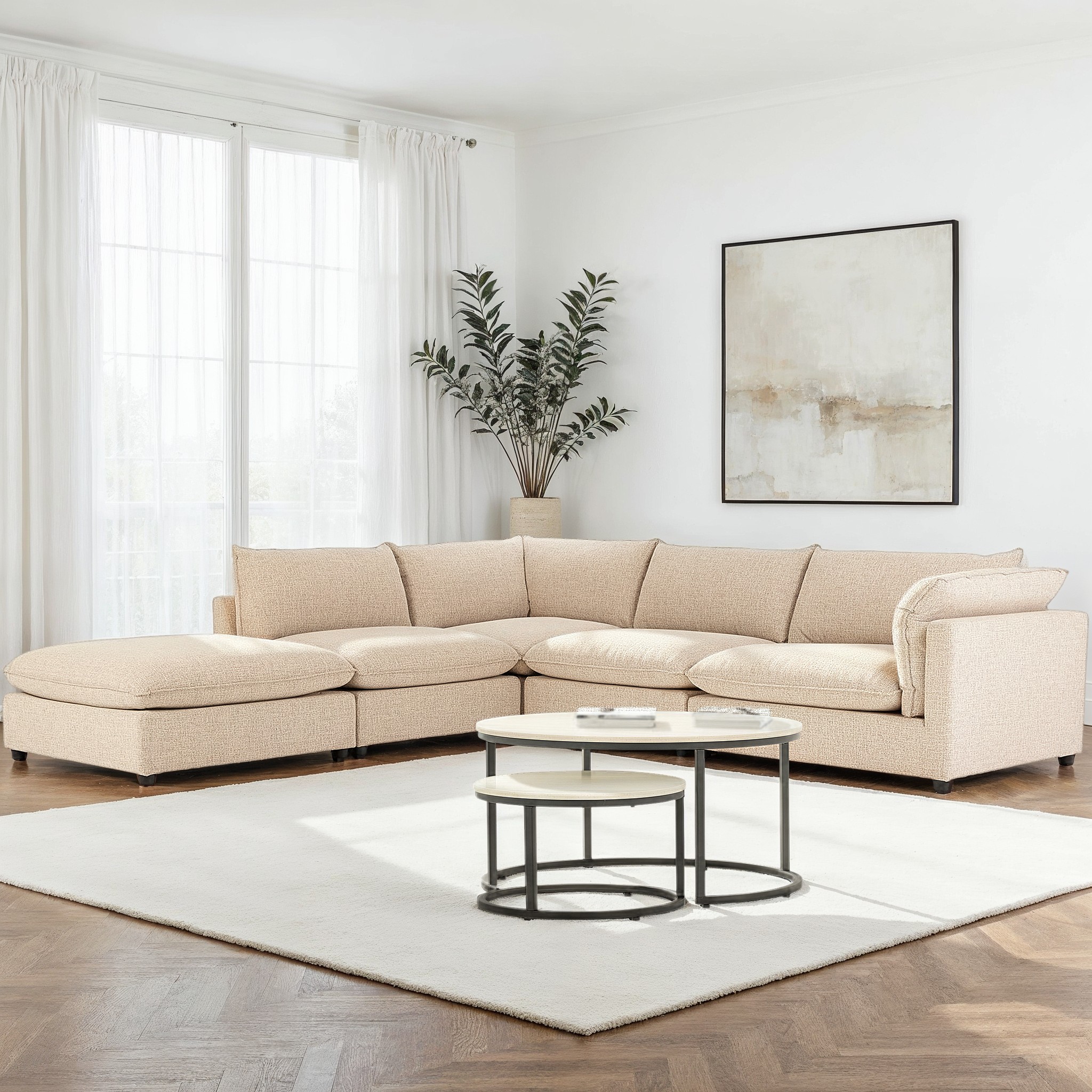 Zoey 4 Seater Corner Modular Chaise Sofa Right Hand Facing, Brown