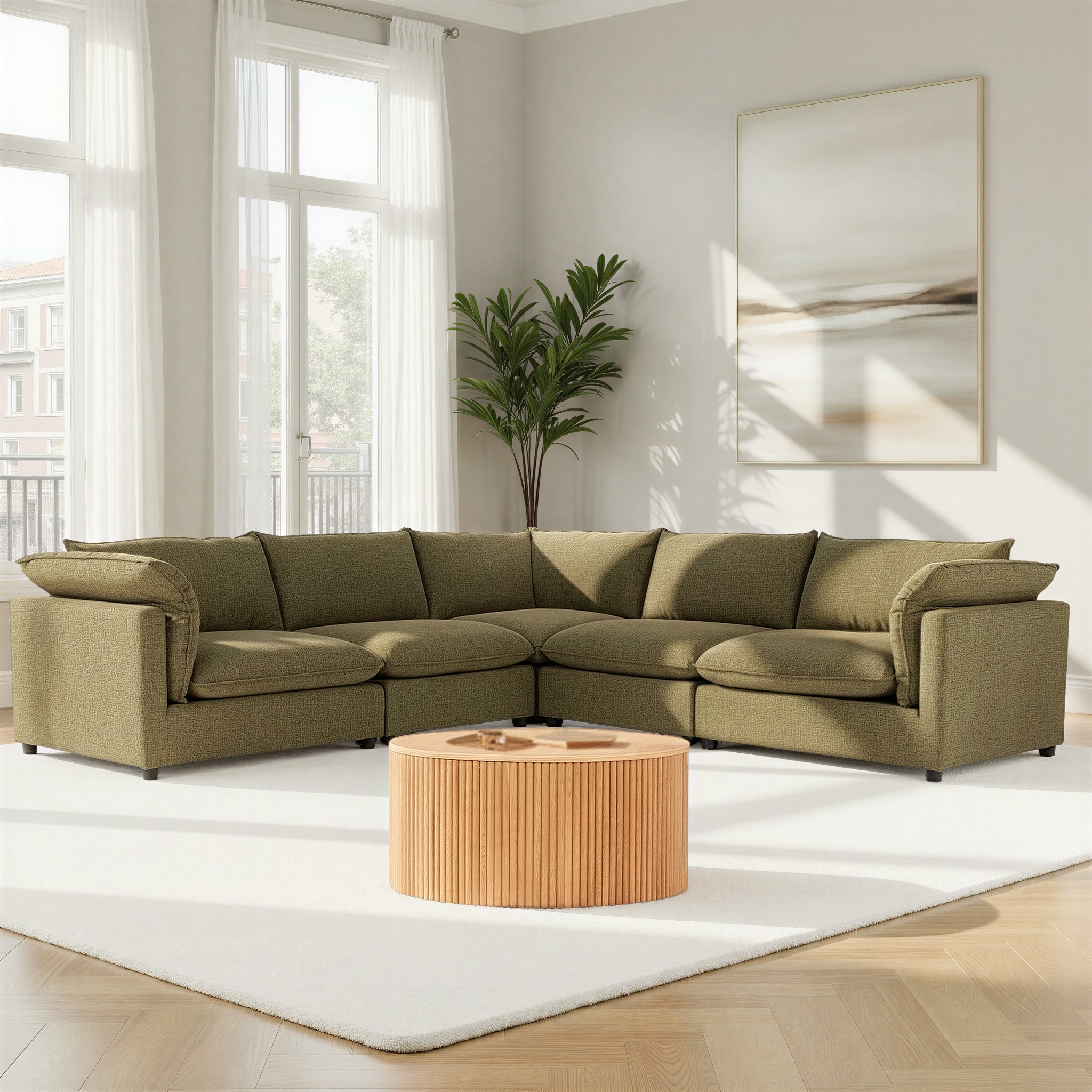 Zoey 5 Seater Corner Modular Sofa, Green