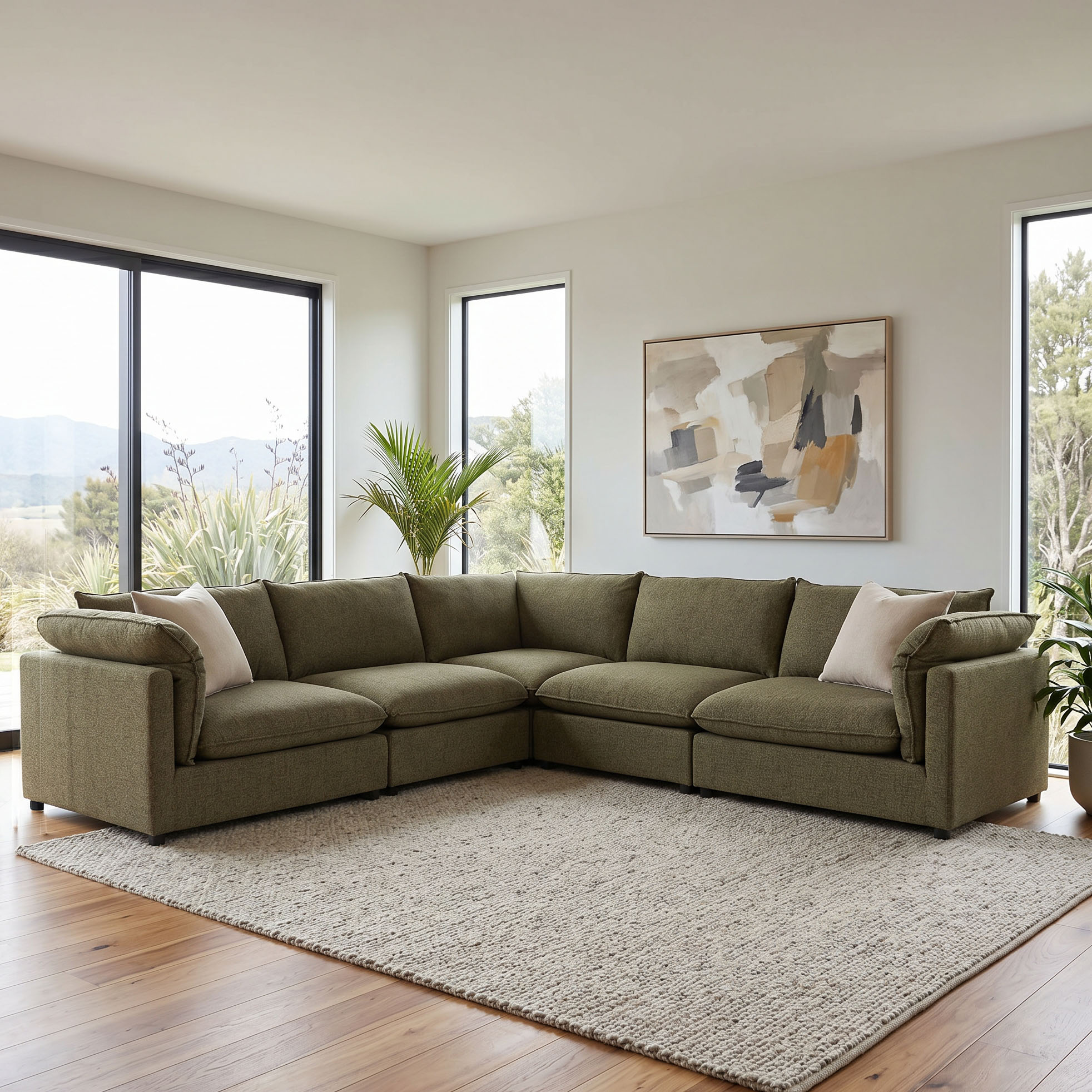 Zoey 5 Seater Corner Modular Sofa, Green