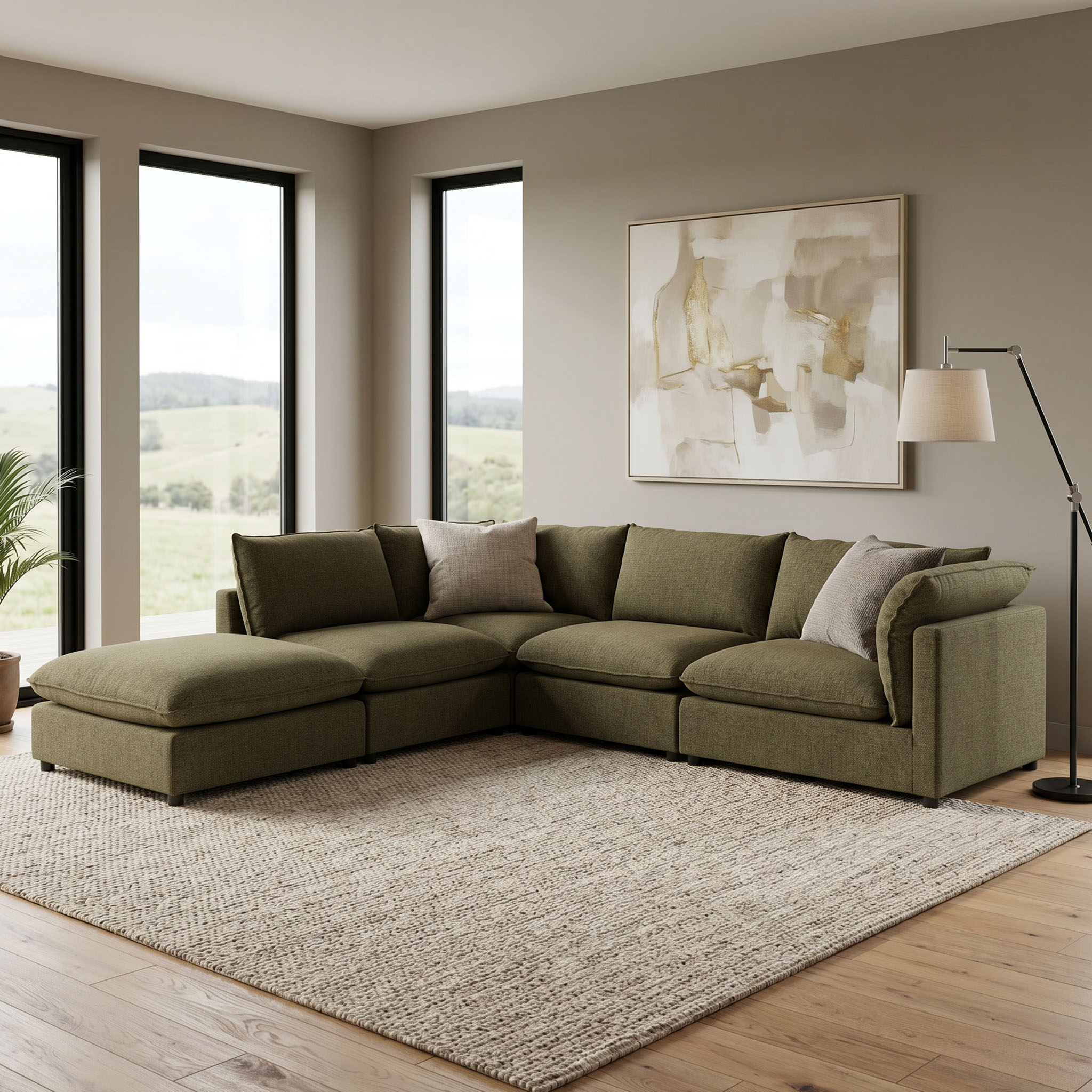 Zoey 4 Seater Corner Modular Chaise Sofa Left Hand Facing, Green