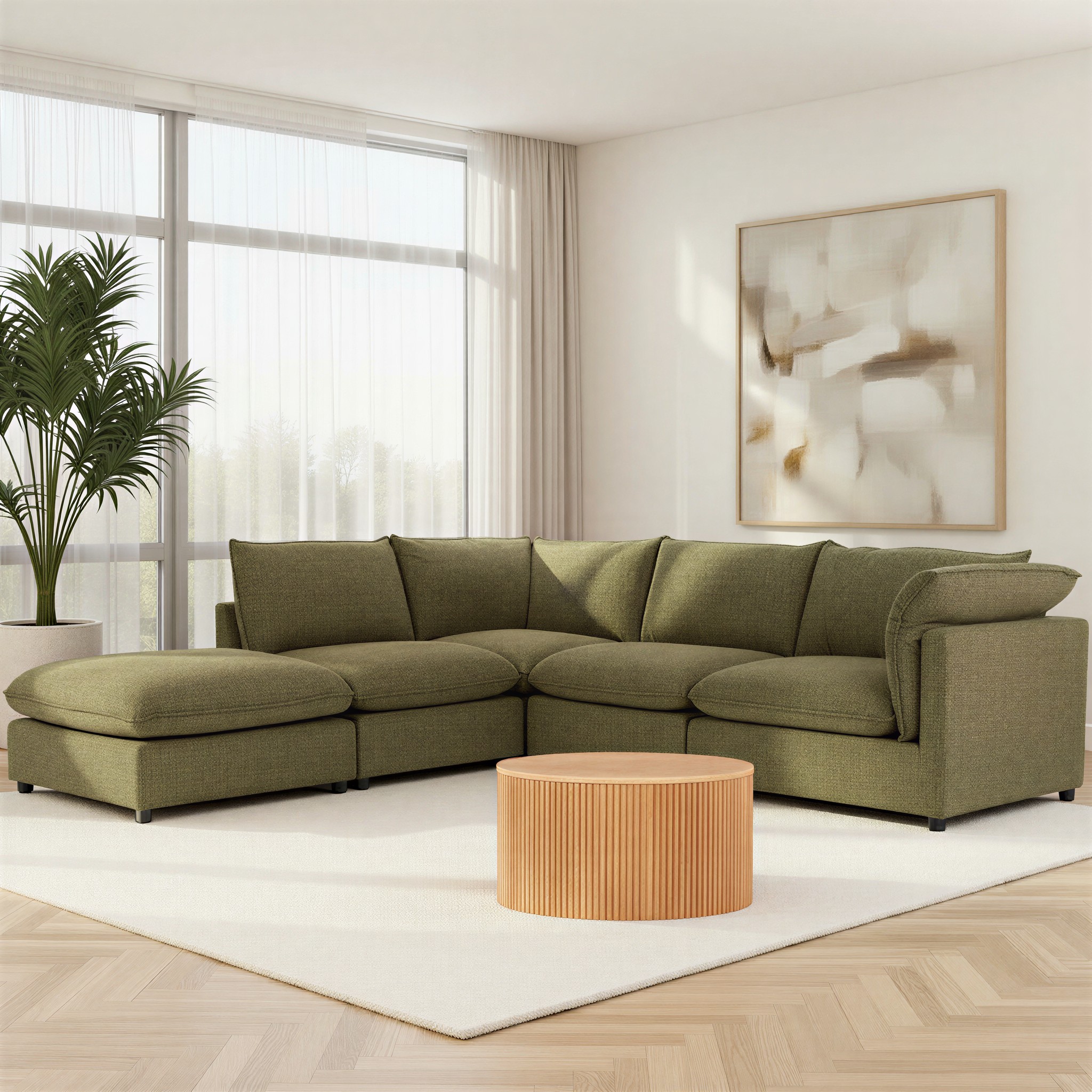 Zoey 4 Seater Corner Modular Chaise Sofa Left Hand Facing, Green