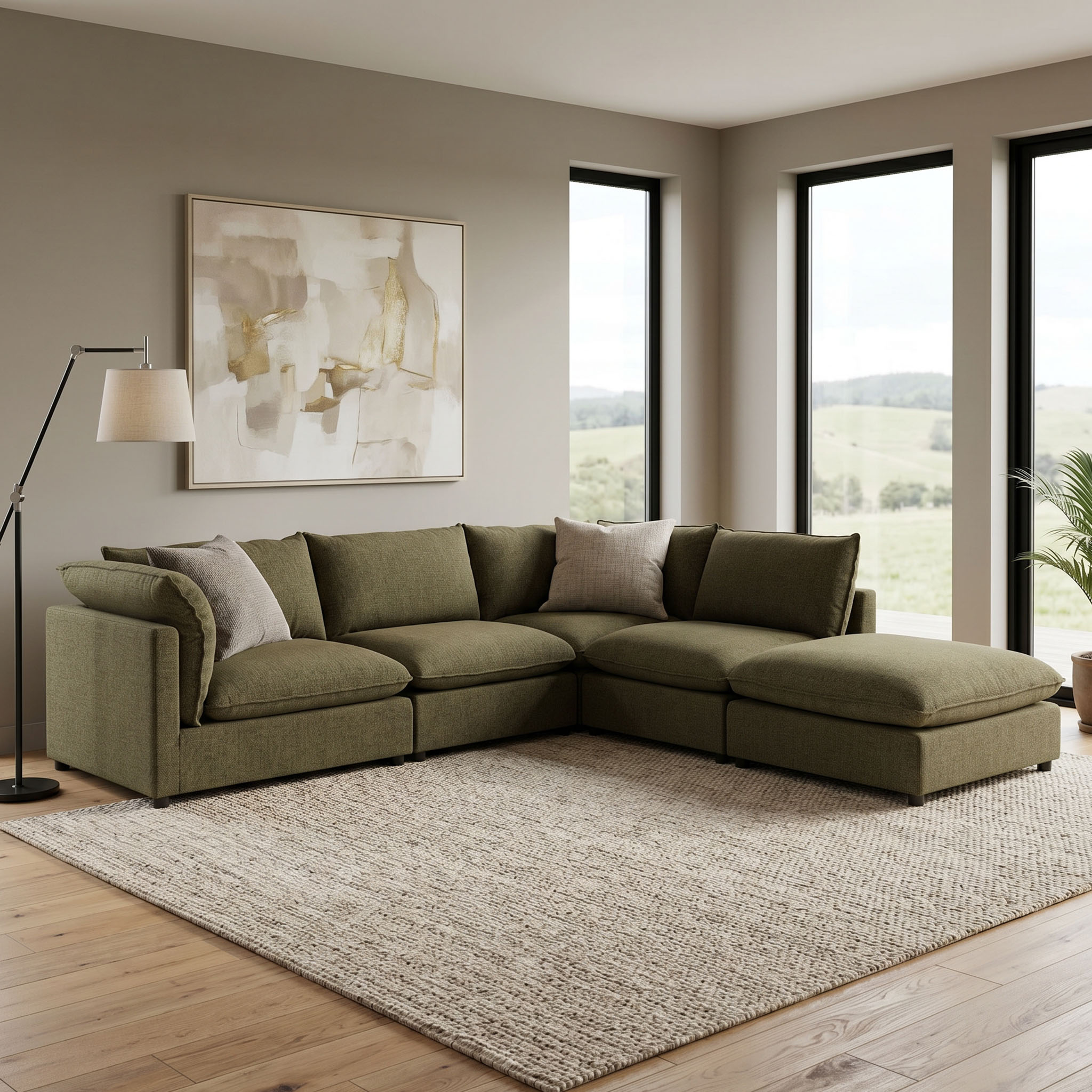 Zoey 4 Seater Corner Modular Chaise Sofa Right Hand Facing, Green