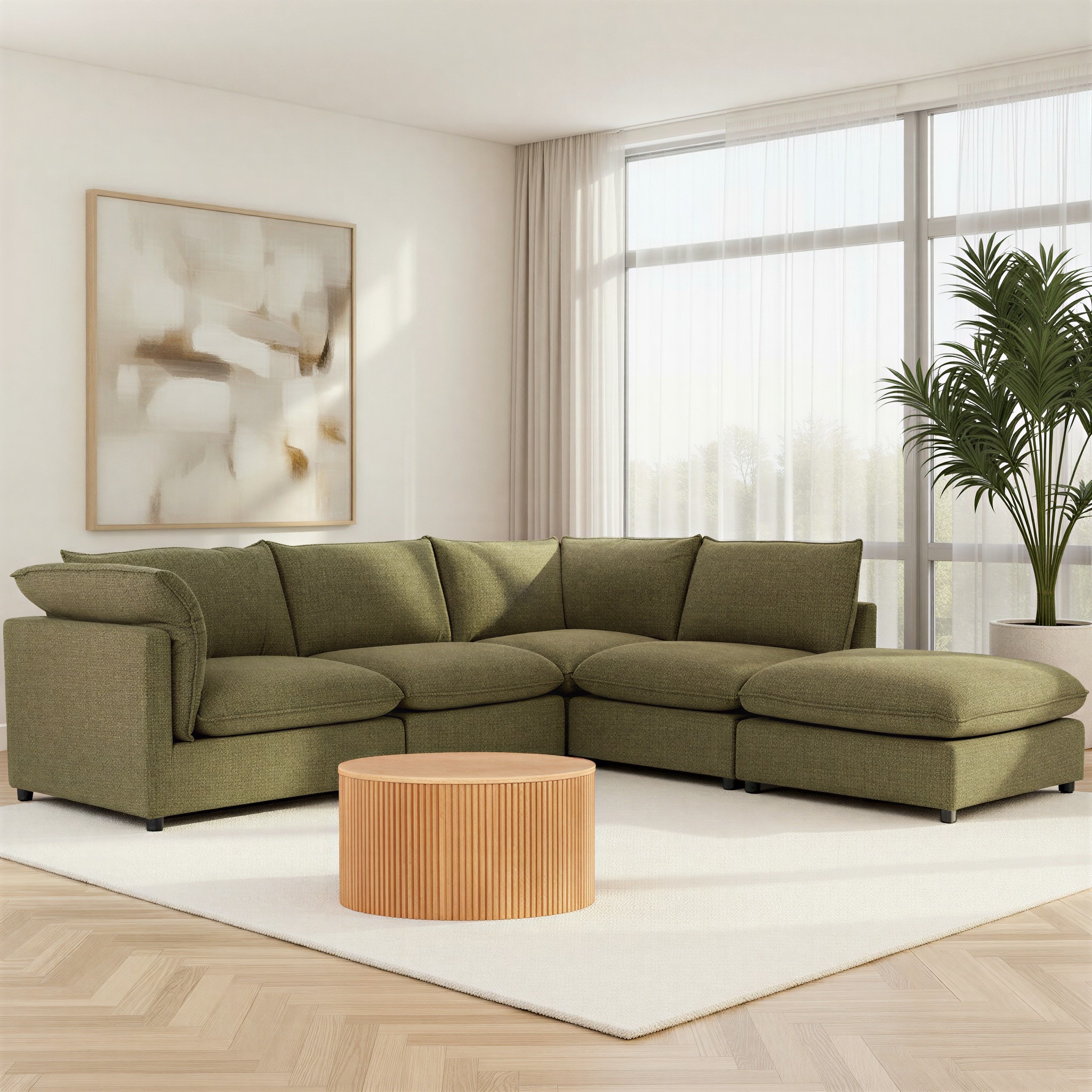 Zoey 4 Seater Corner Modular Chaise Sofa Right Hand Facing, Green