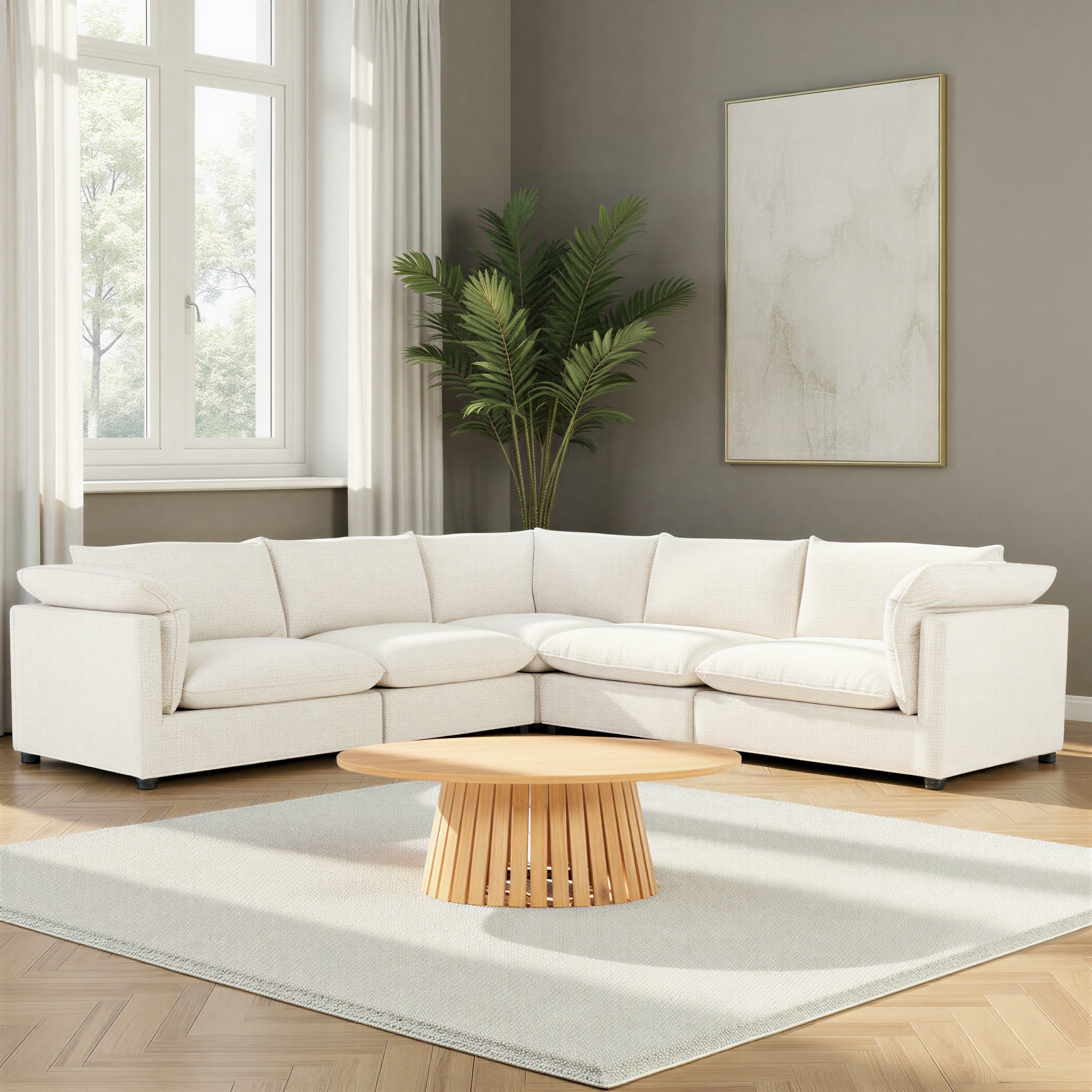 Zoey 5 Seater Corner Modular Sofa, Natural