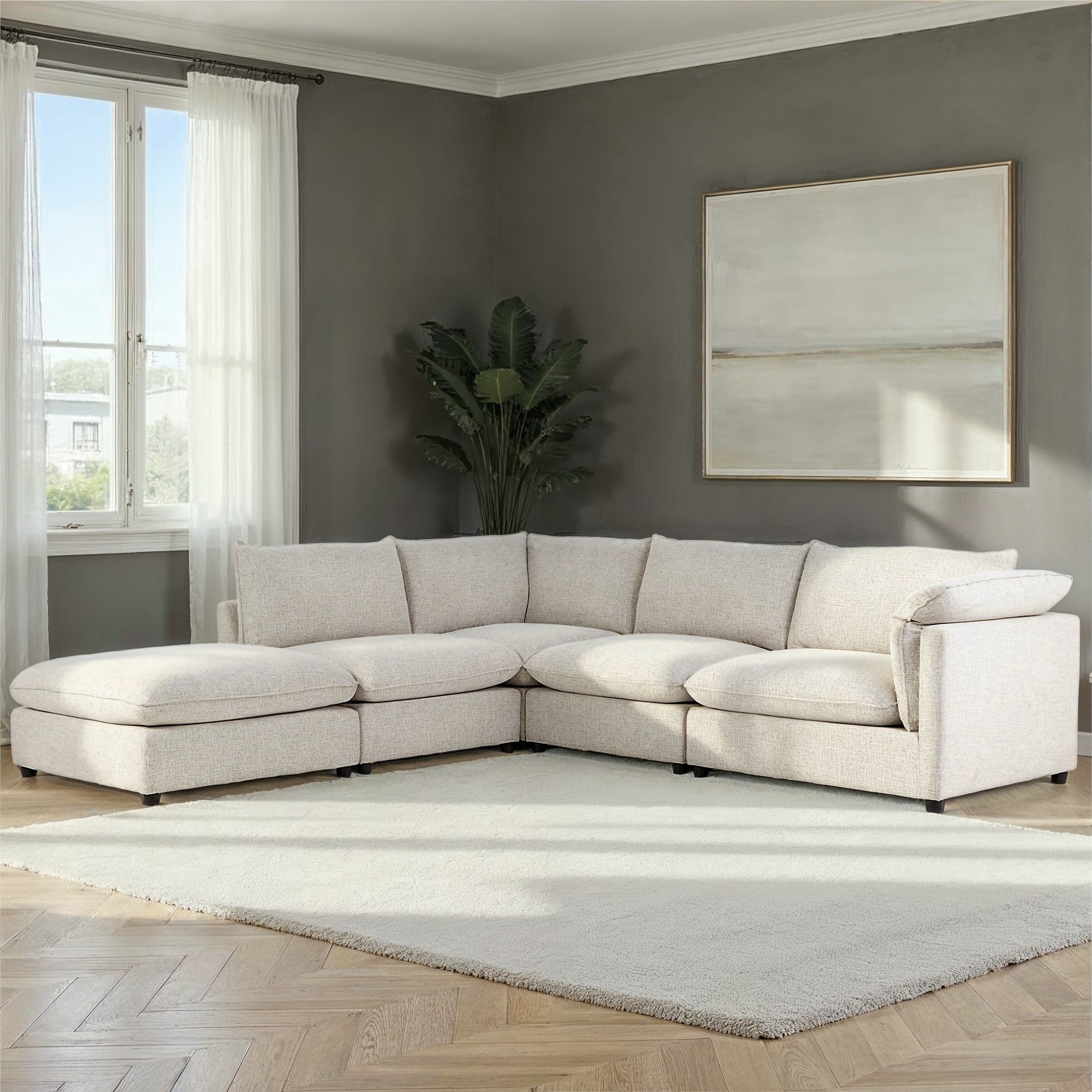 Zoey 4 Seater Corner Modular Chaise Sofa Left Hand Facing, Natural