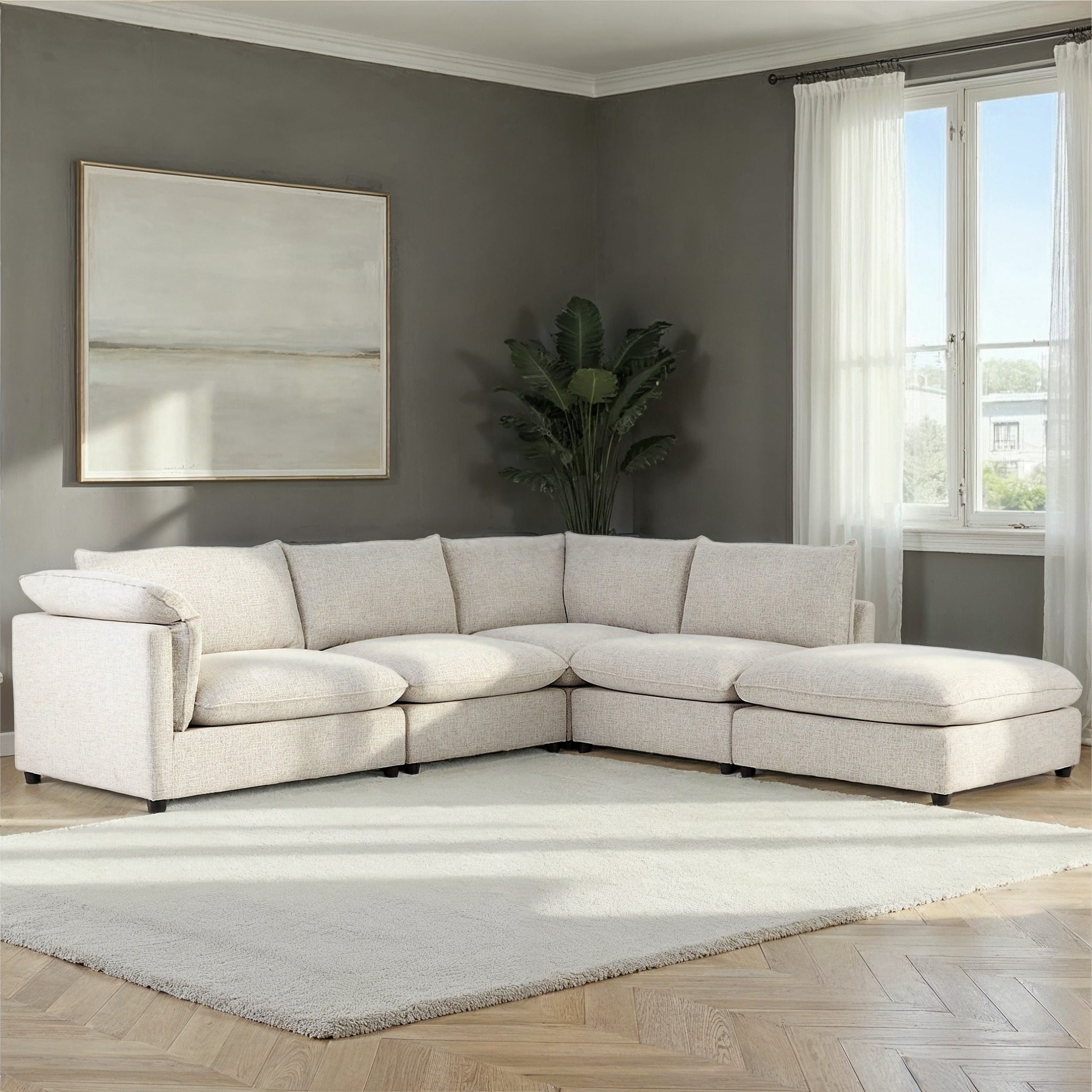 Zoey 4 Seater Corner Modular Chaise Sofa Left Hand Facing, Natural