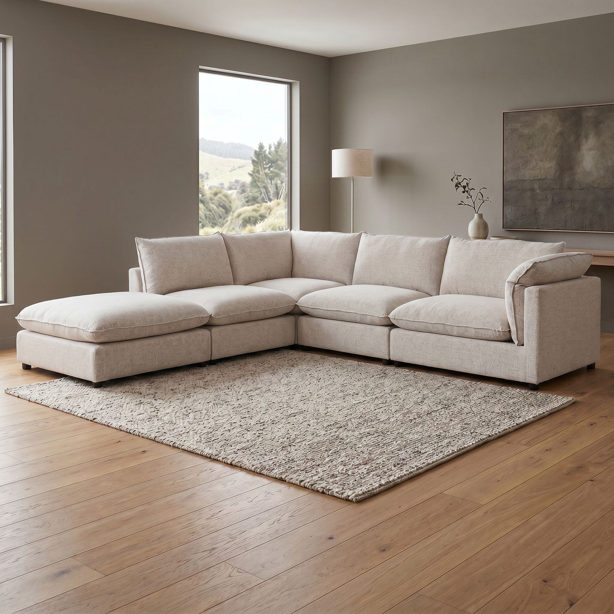 Zoey 4 Seater Corner Modular Chaise Sofa Left Hand Facing, Natural