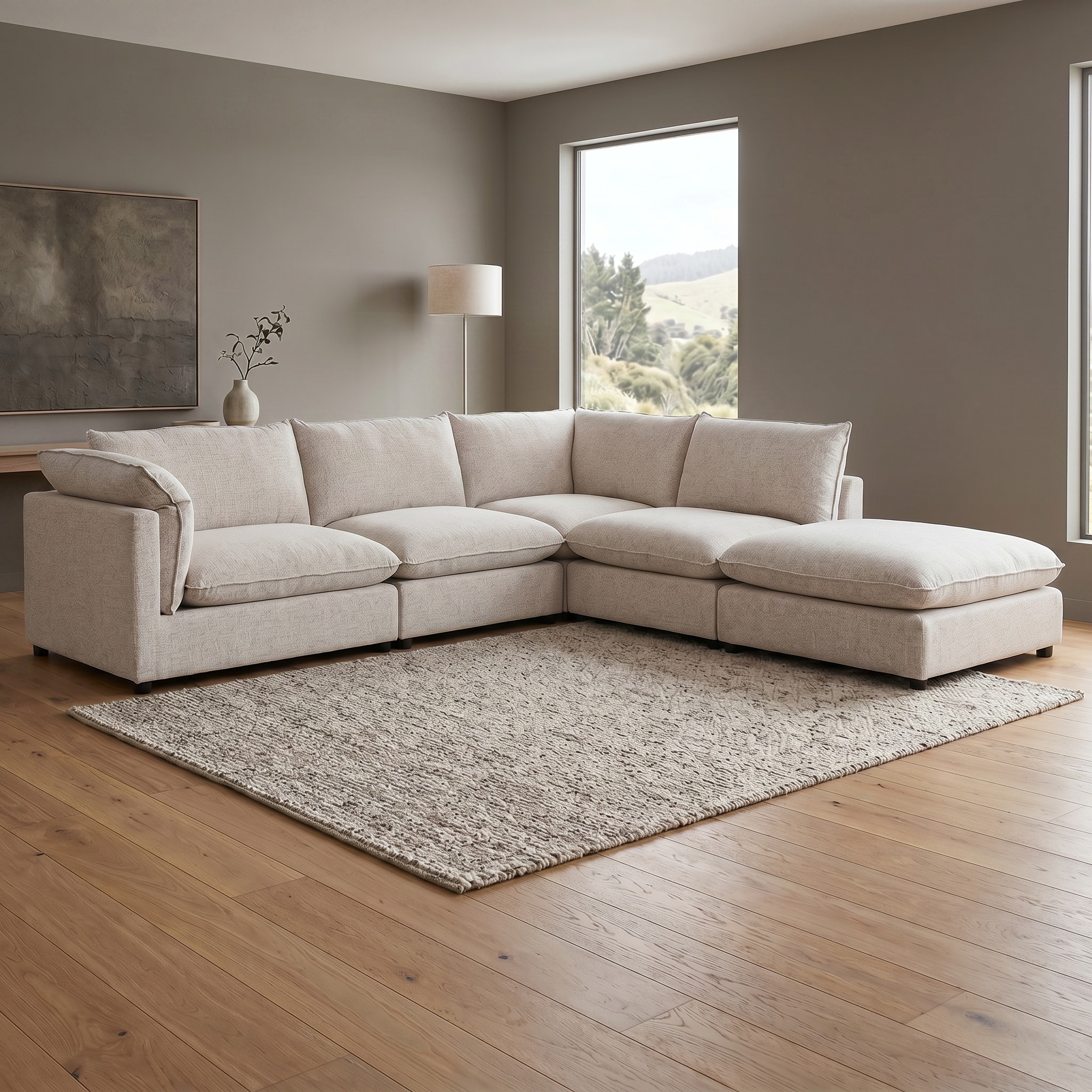 Zoey 4 Seater Corner Modular Chaise Sofa Right Hand Facing, Natural