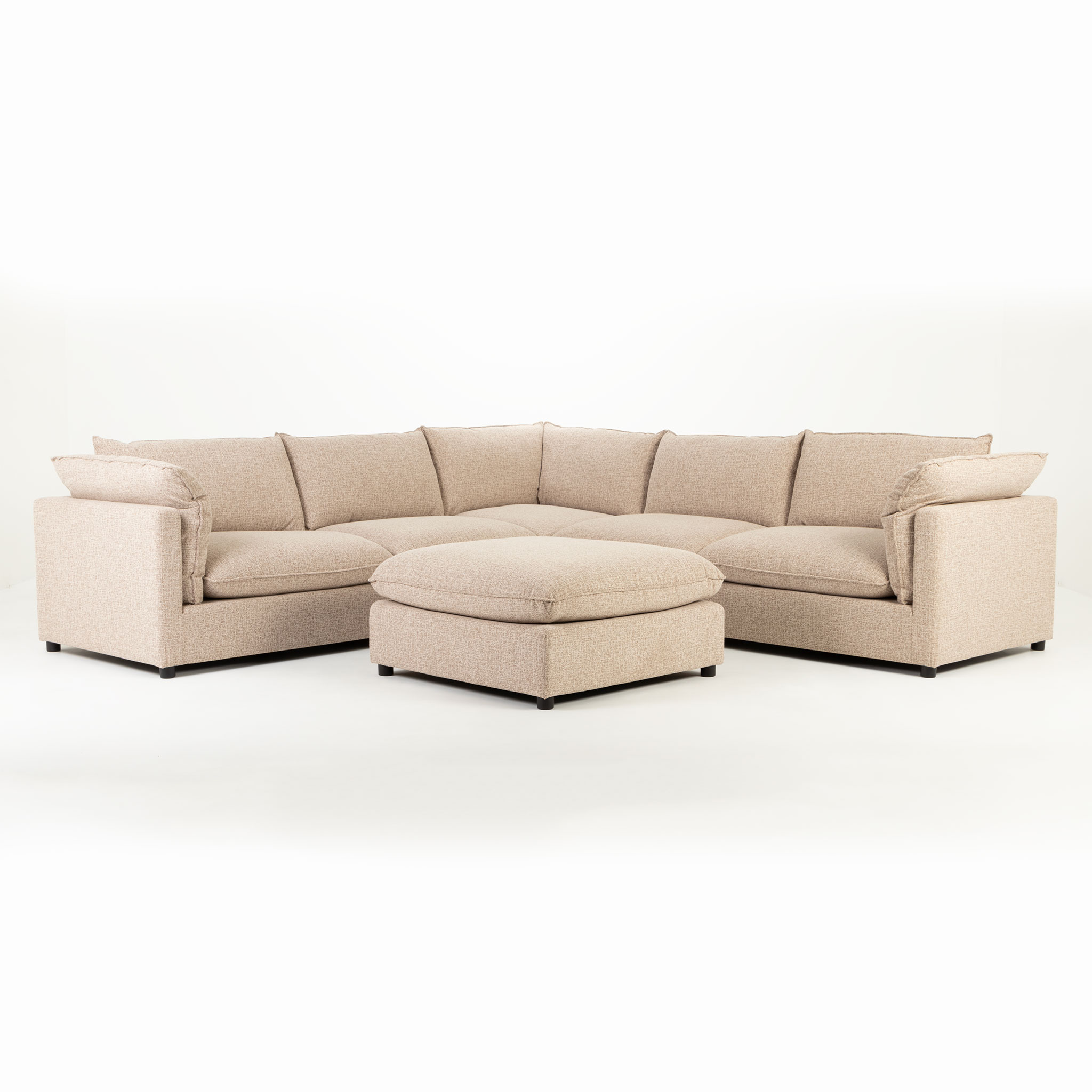 Zoey 5 Seater Corner Modular Sofa With Ottoman, Brown
