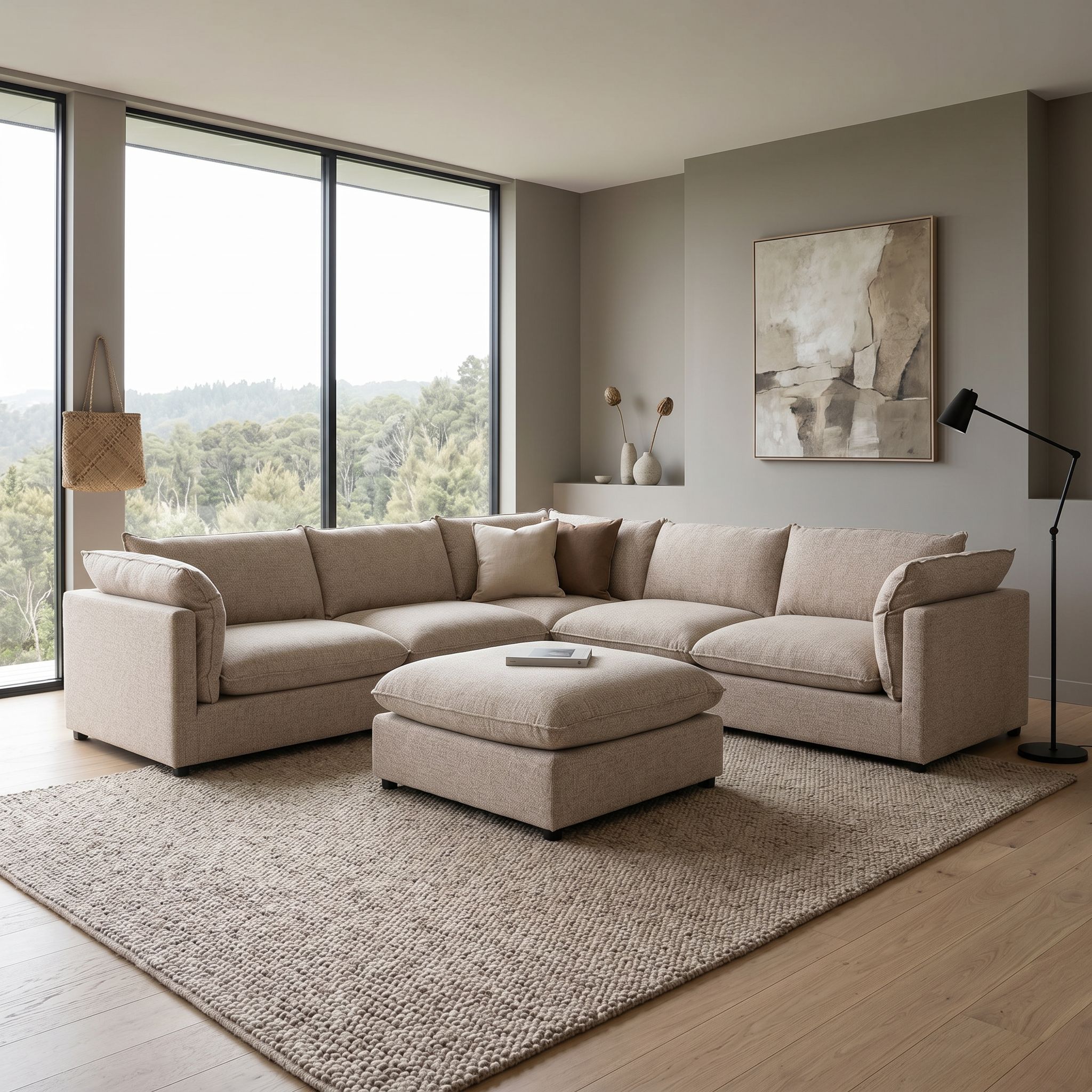 Zoey 5 Seater Corner Modular Sofa With Ottoman, Brown