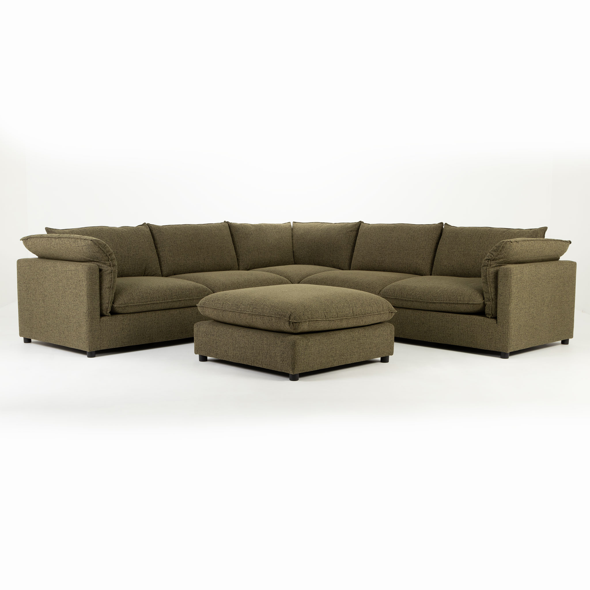 Zoey 5 Seater Corner Modular Sofa With Ottoman, Green