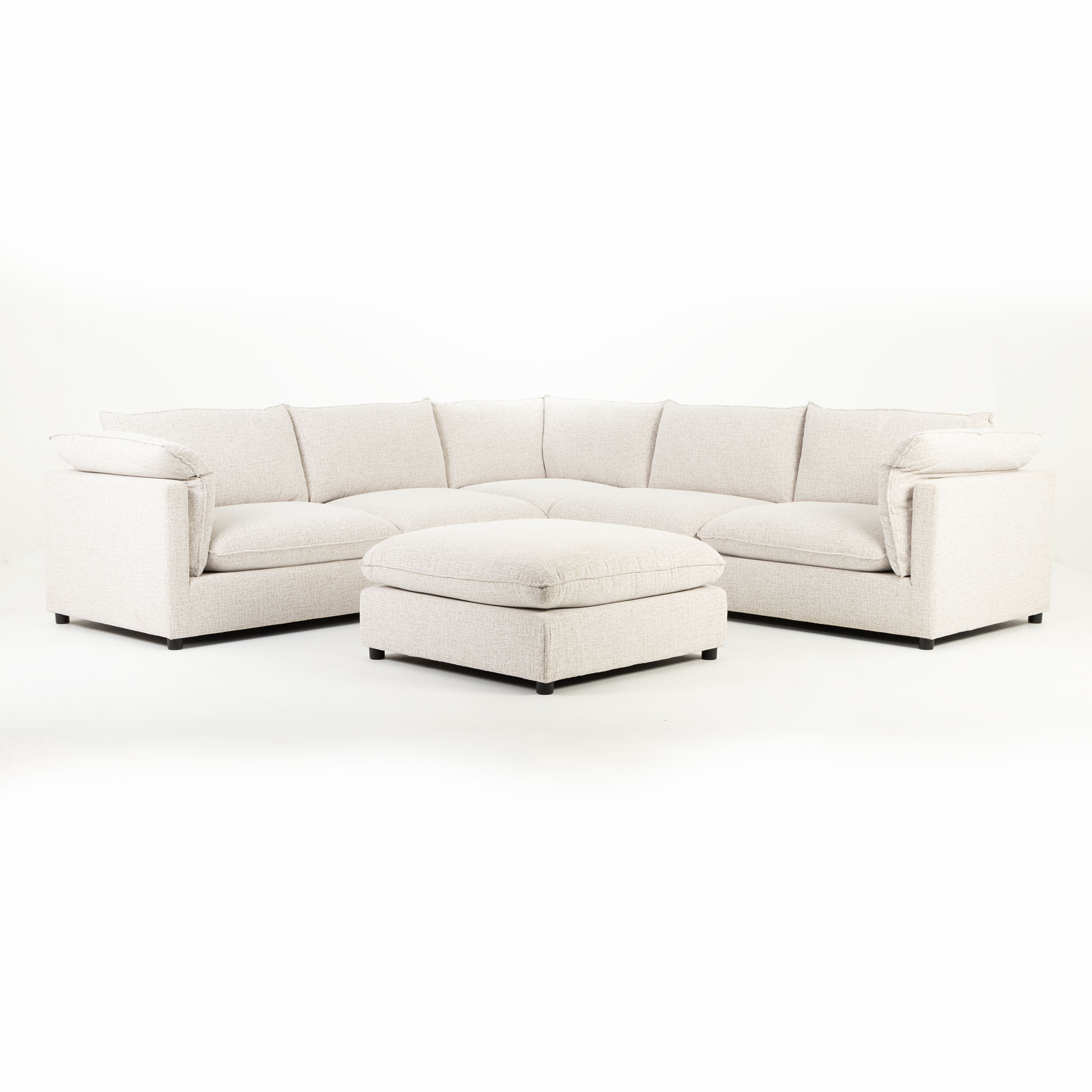Zoey 5 Seater Corner Modular Sofa With Ottoman, Natural