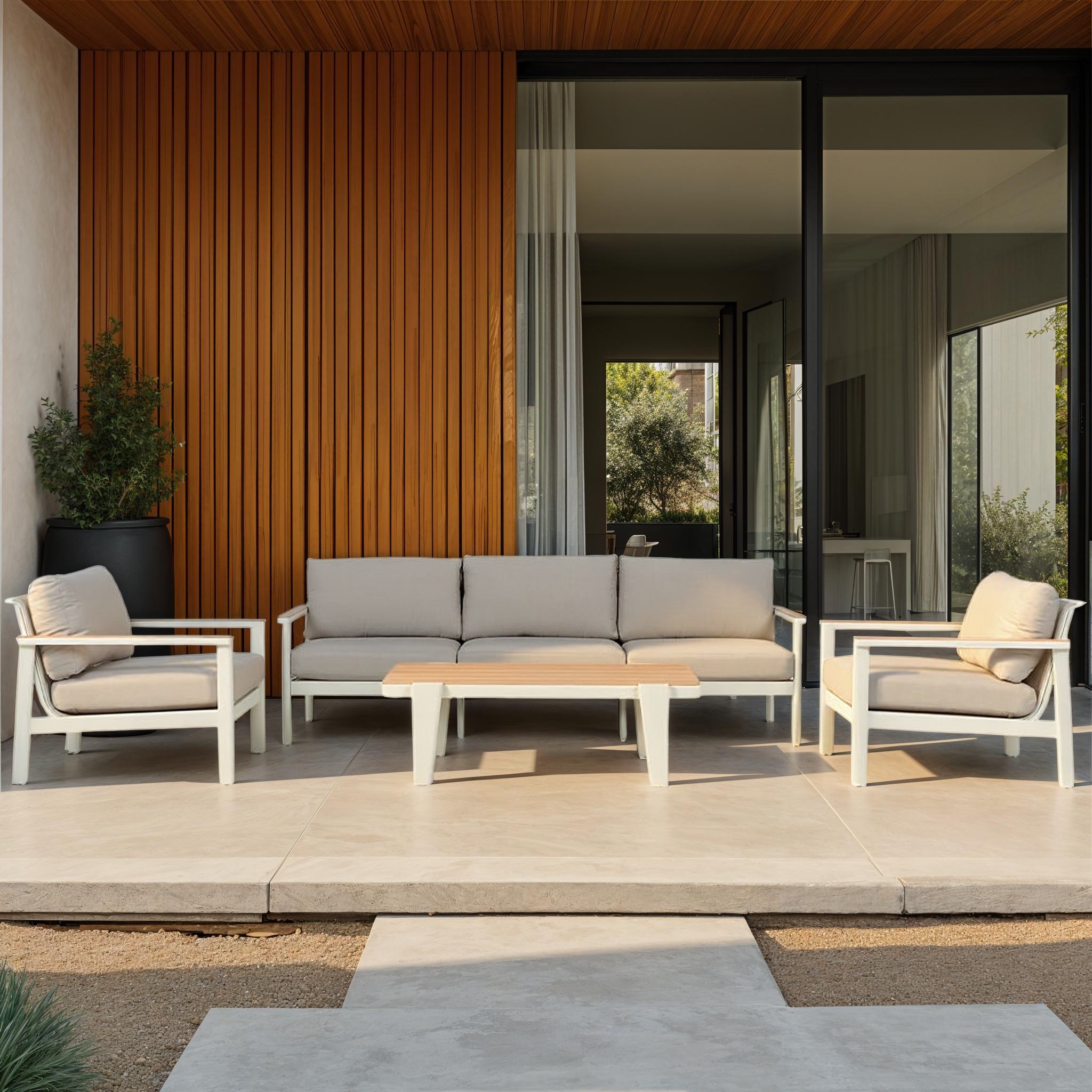 Lucia 4 Piece Outdoor Lounge Set with Coffee Table, White