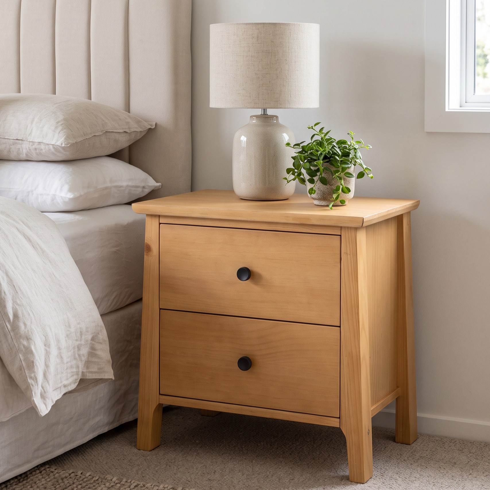 Emery 2 Drawer Bedside, Light