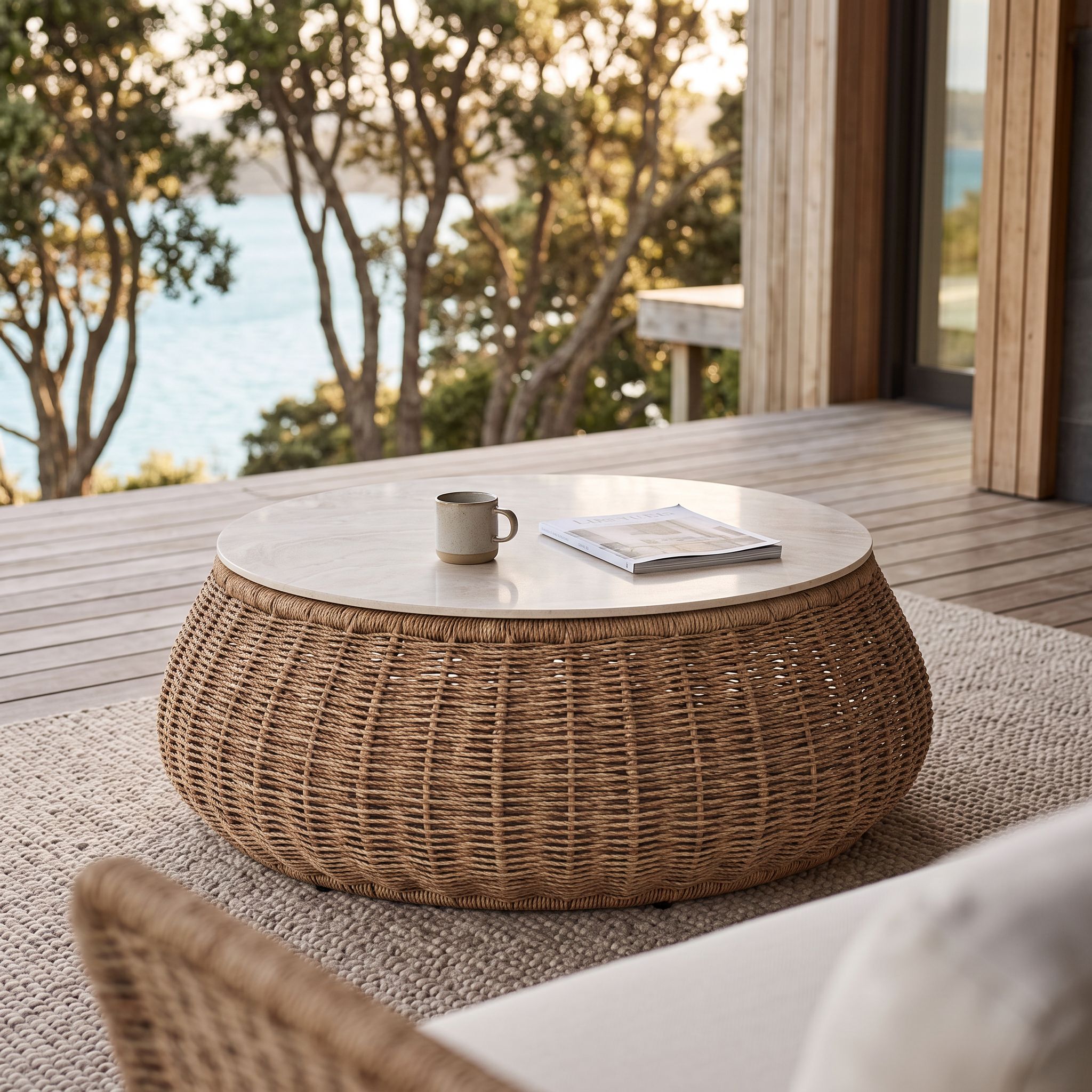Tangier Outdoor Round Coffee Table, Natural