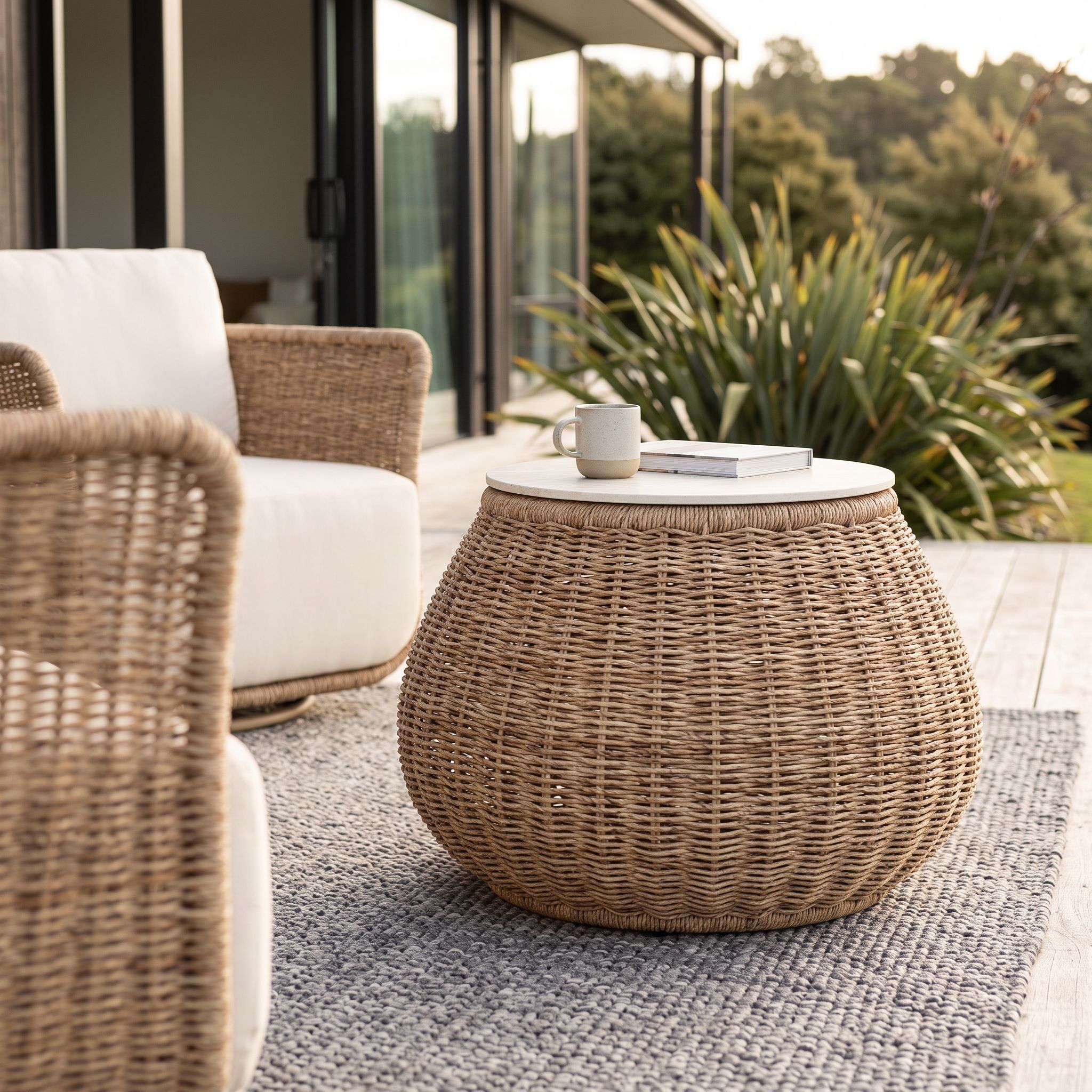 Tangier Outdoor Round Side Table, Natural