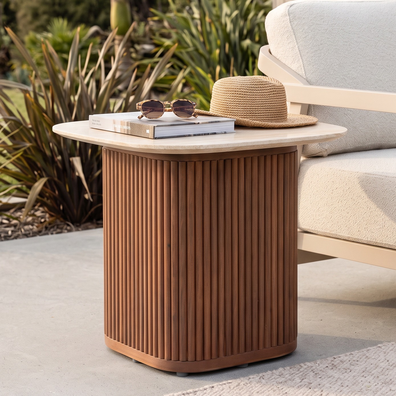 Azlea Outdoor Side Table - W50, Walnut Brown