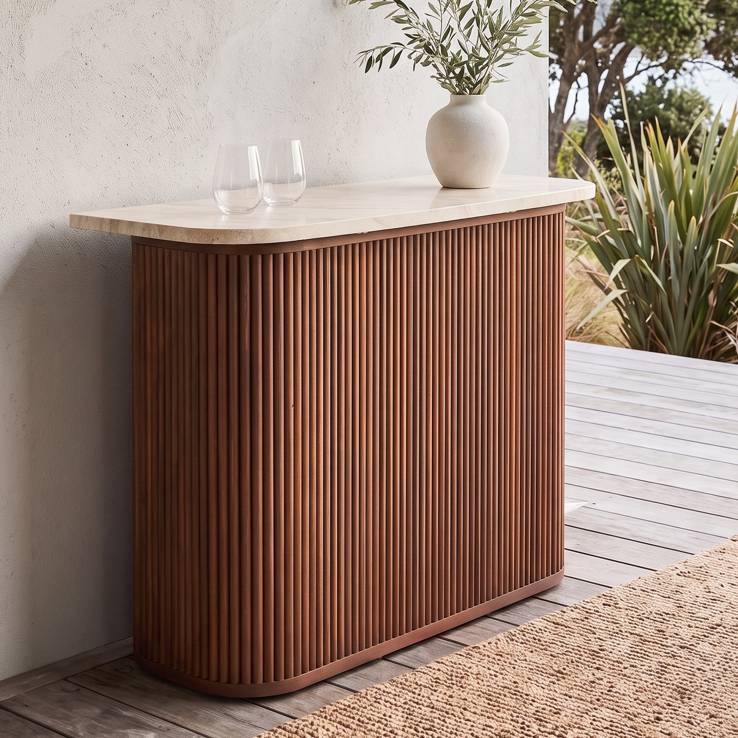 Azlea Outdoor Console Table - W100, Walnut Brown